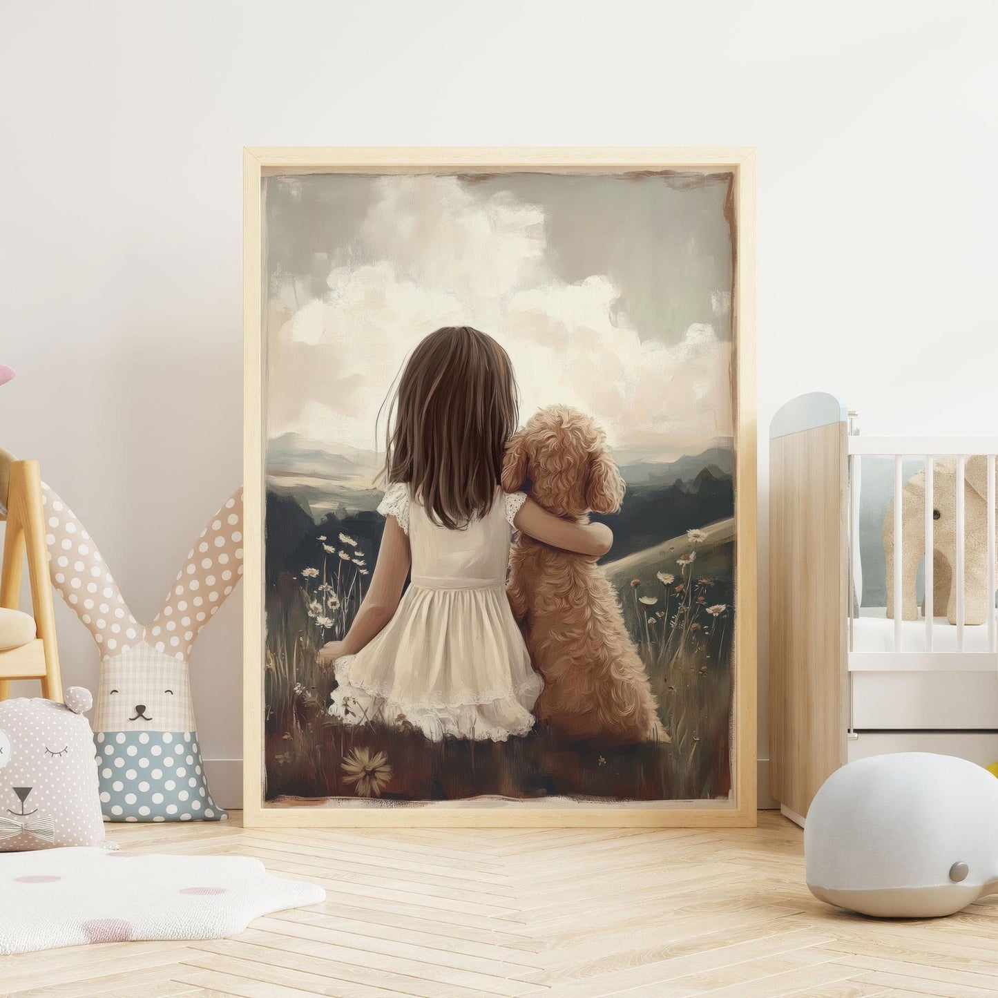 Goldendoodle Girl Nursery Art, Girl & Goldendoodle, Cockapoo Print, Dog Art Girl Room, Toddler Decor Girl, Printable Labradoodle Wall Art - My Store
