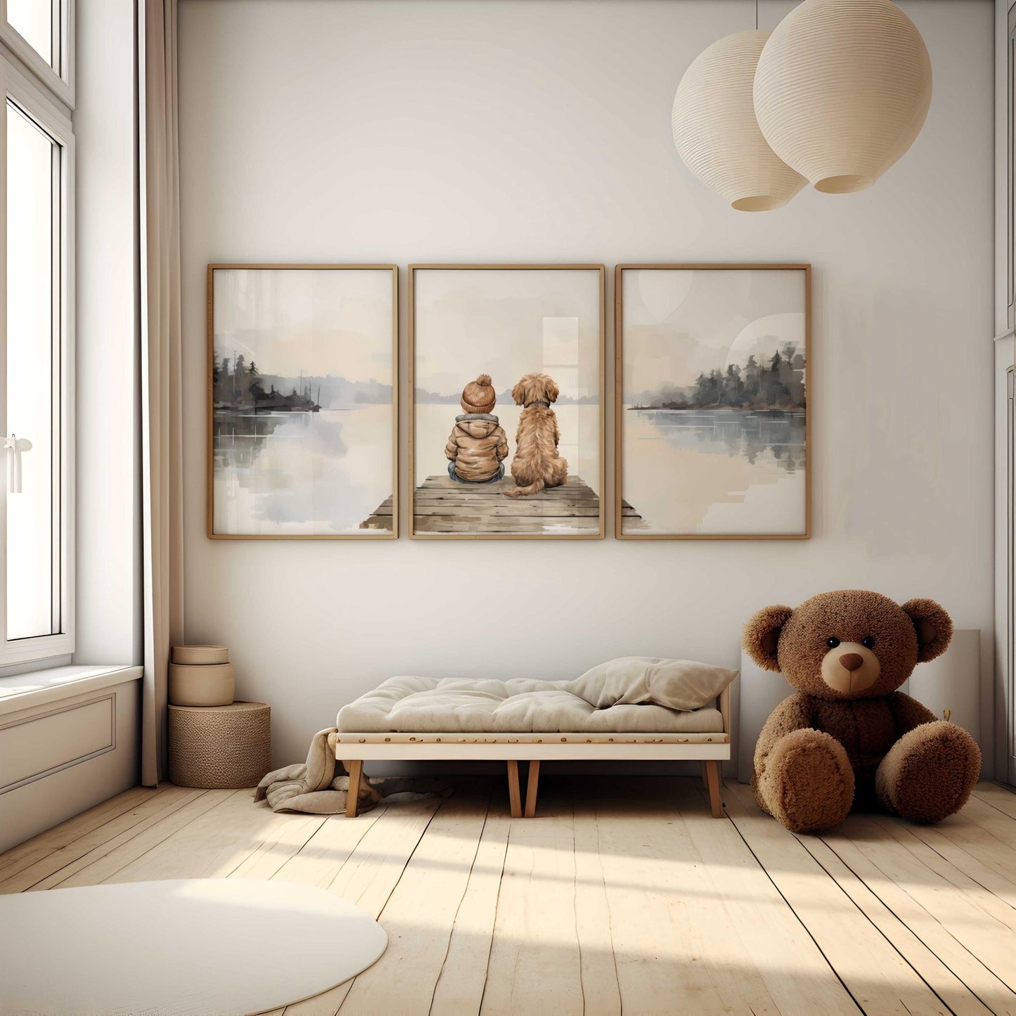 Goldendoodle Nursery Art, Boy & Dog Room Decor, Set of 3 Prints - WildfieldPrints