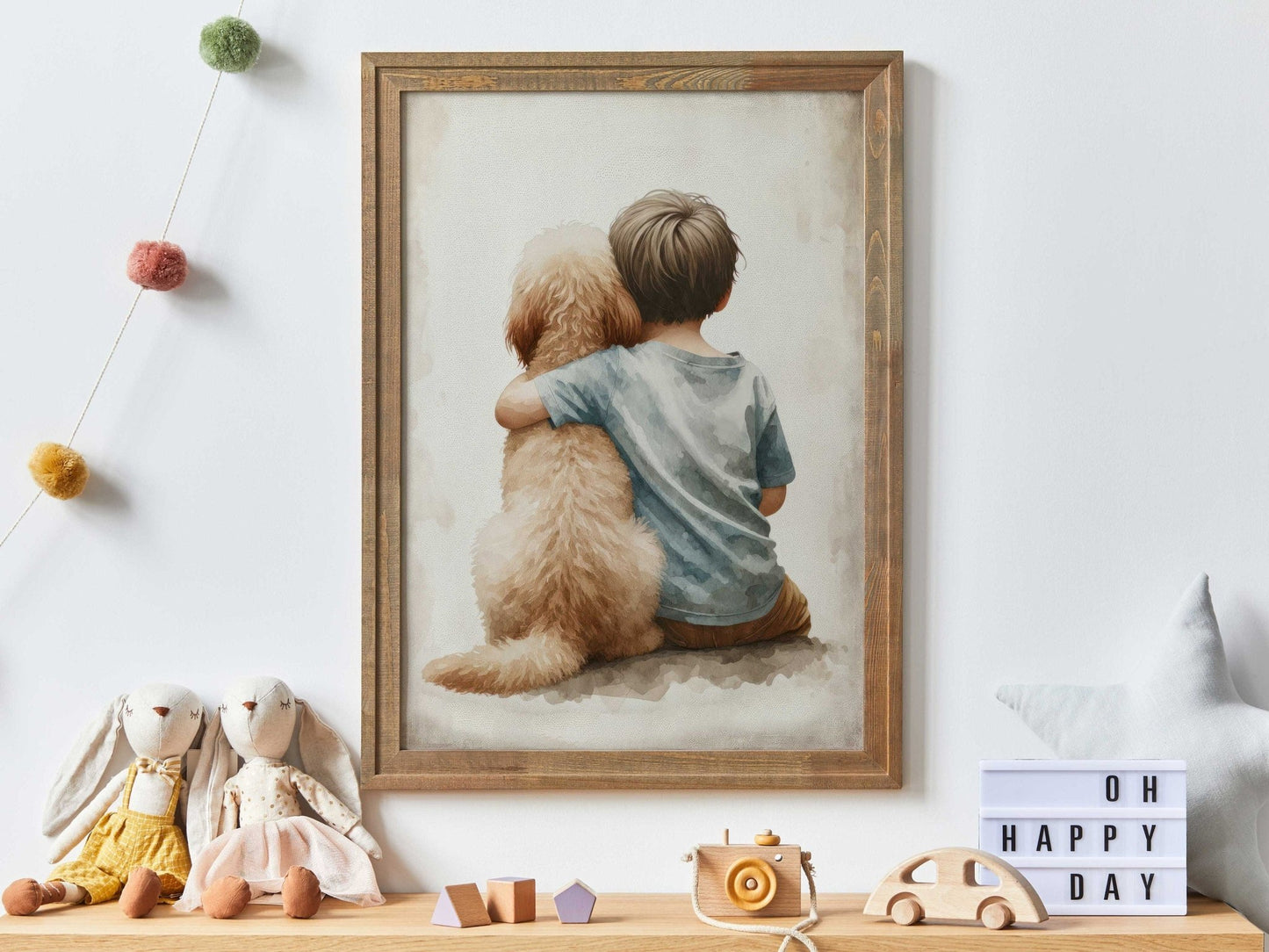 Goldendoodle Nursery Decor, Boy & Dog Art Print, Toddler Room Wall Art - WildfieldPrints