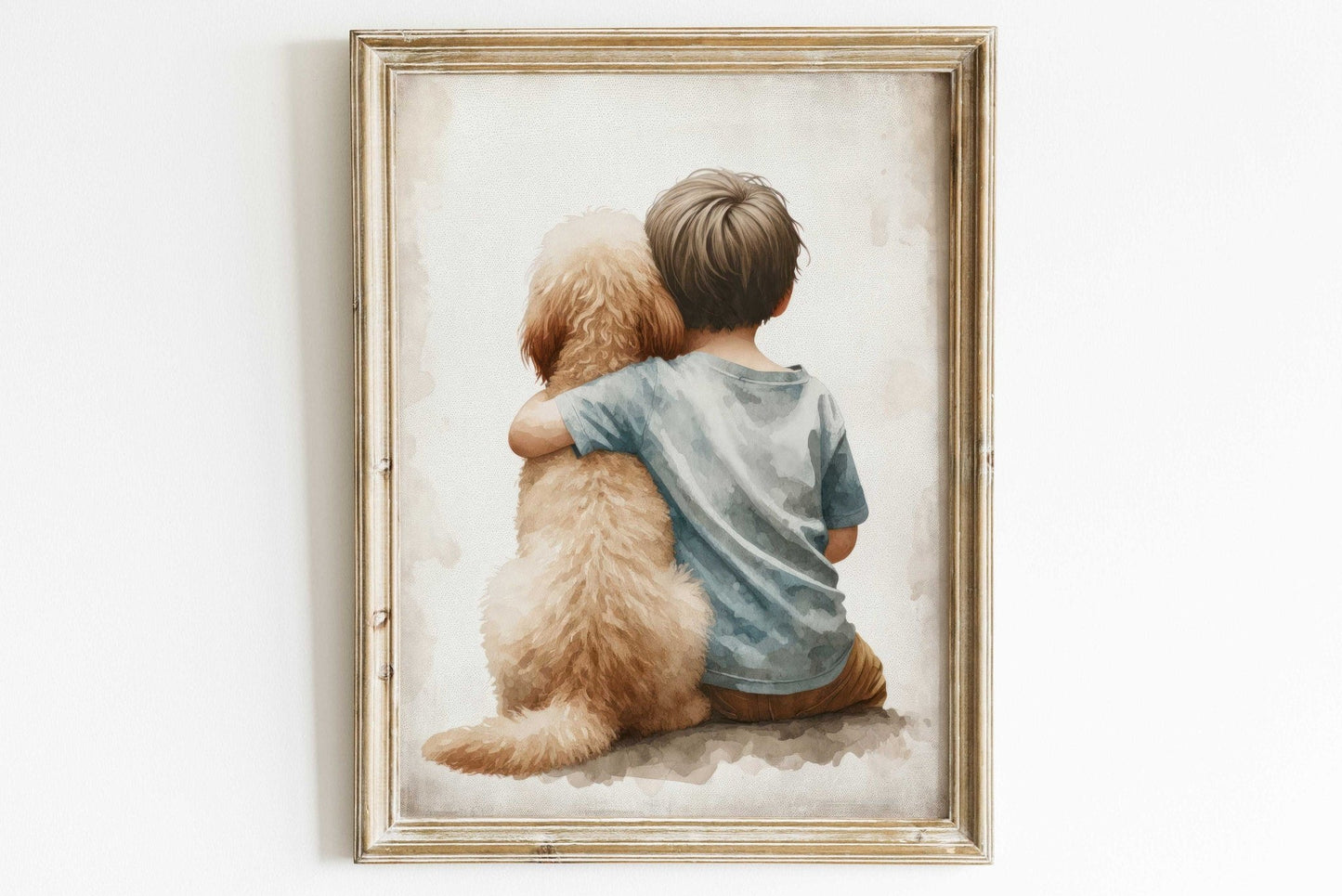 Goldendoodle Nursery Decor, Boy & Dog Art Print, Toddler Room Wall Art - WildfieldPrints
