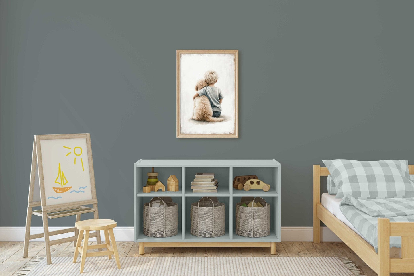 Goldendoodle Nursery Decor, Boy & Dog Art Print, Toddler Room Wall Art - WildfieldPrints