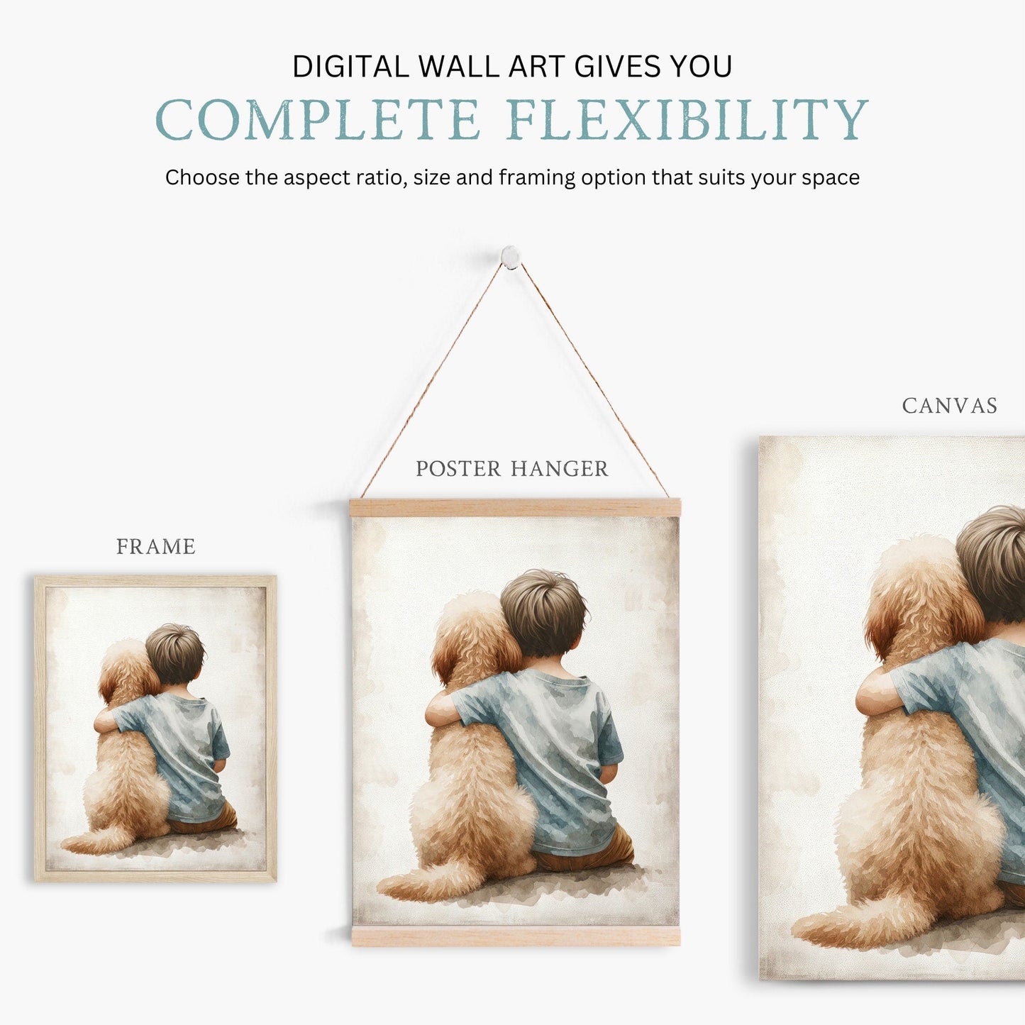 Goldendoodle Nursery Decor, Boy & Dog Art Print, Toddler Room Wall Art - WildfieldPrints
