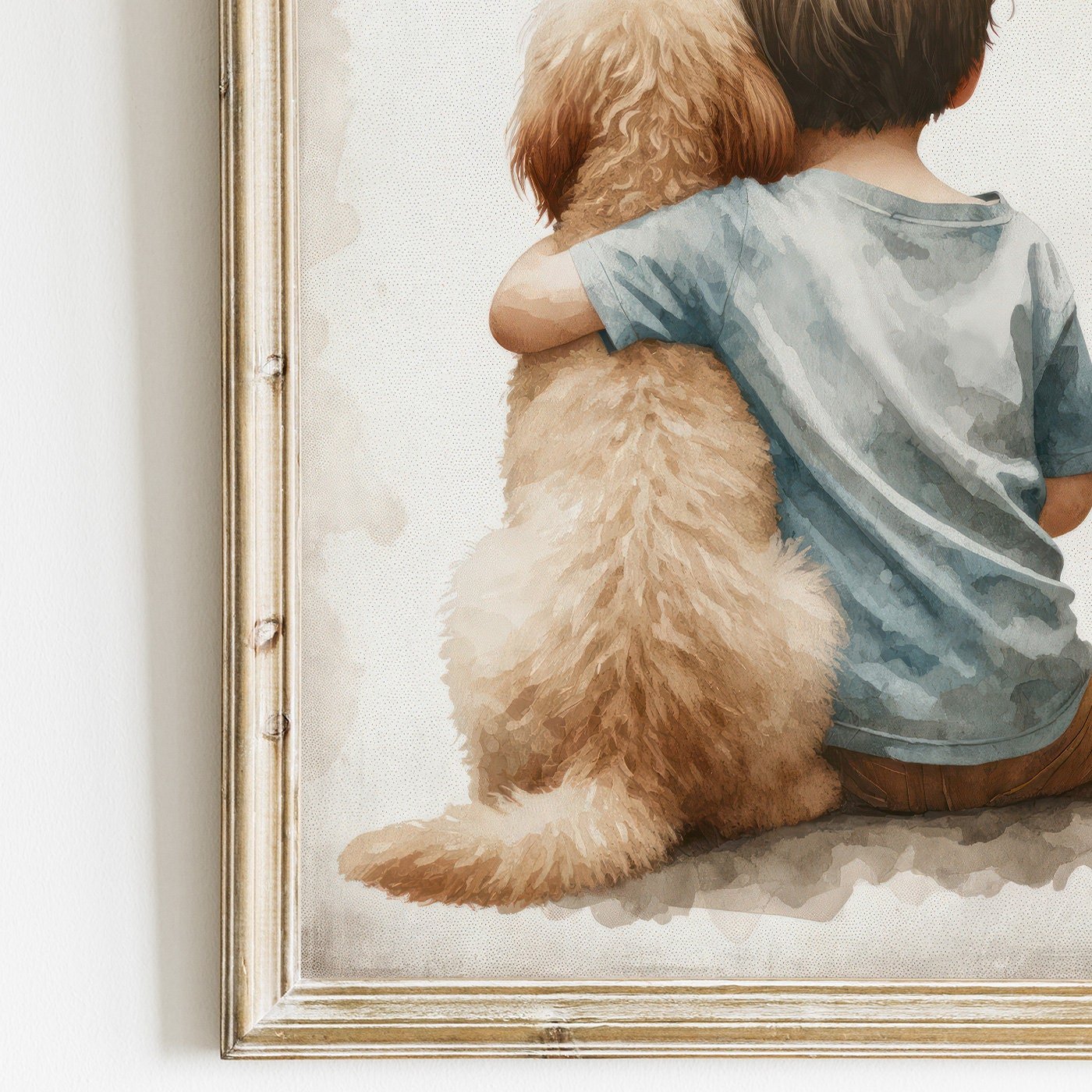 Goldendoodle Nursery Decor, Boy & Dog Art Print, Toddler Room Wall Art - WildfieldPrints