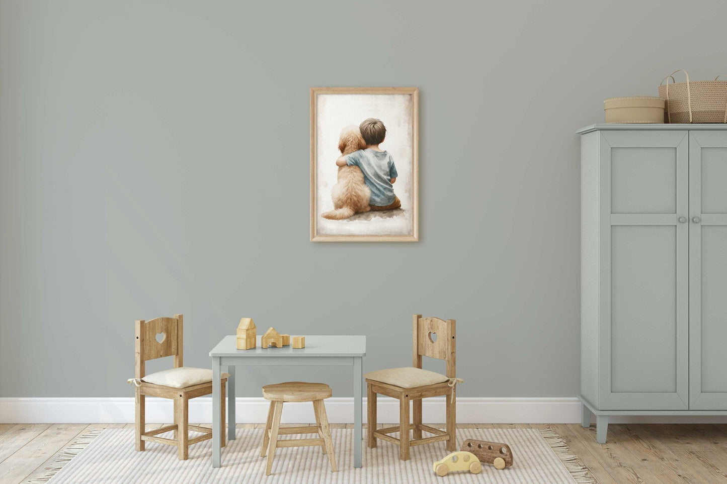 Goldendoodle Nursery Decor, Boy & Dog Art Print, Toddler Room Wall Art - WildfieldPrints