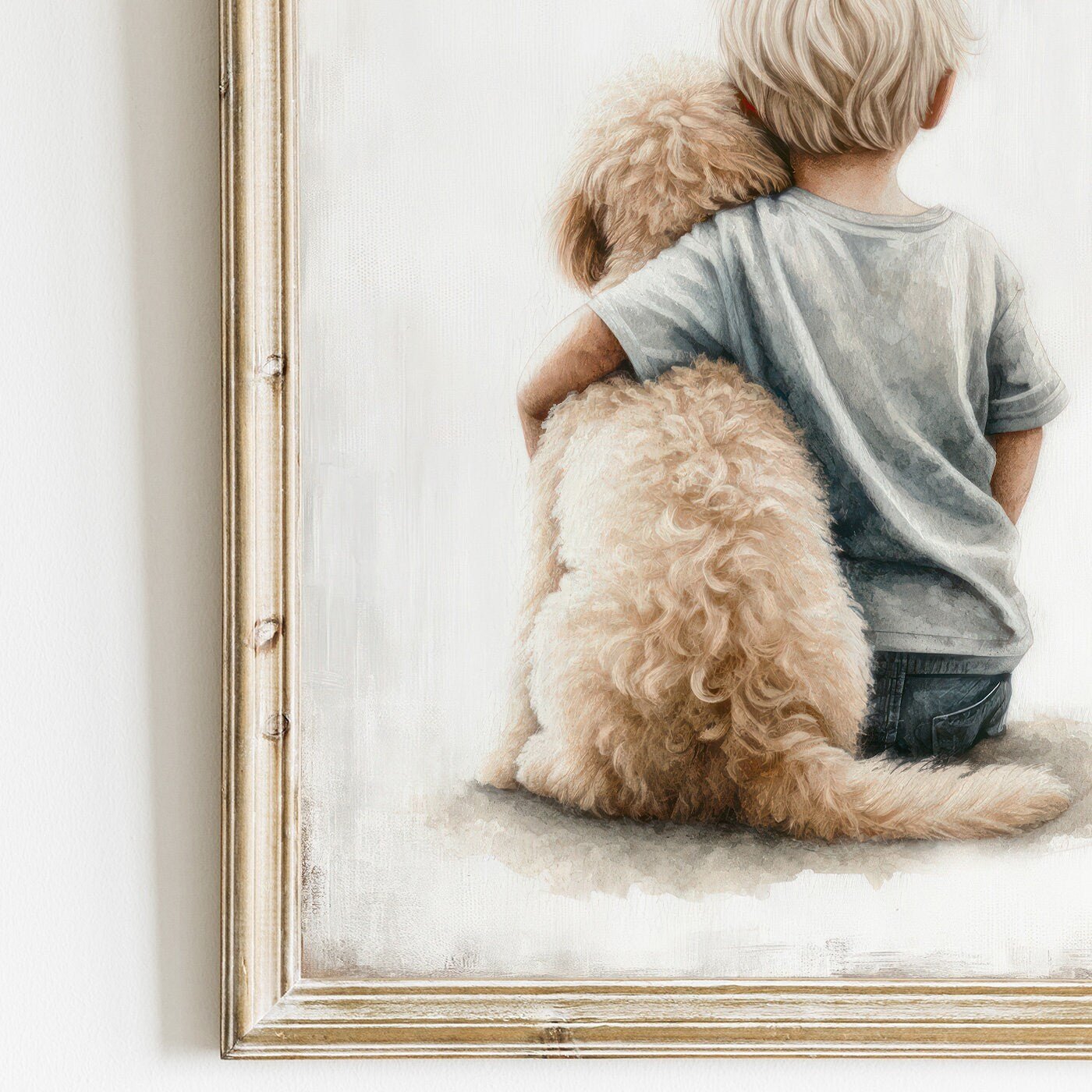 Goldendoodle Nursery Decor, Boy & Dog Art Print, Toddler Room Wall Art - WildfieldPrints