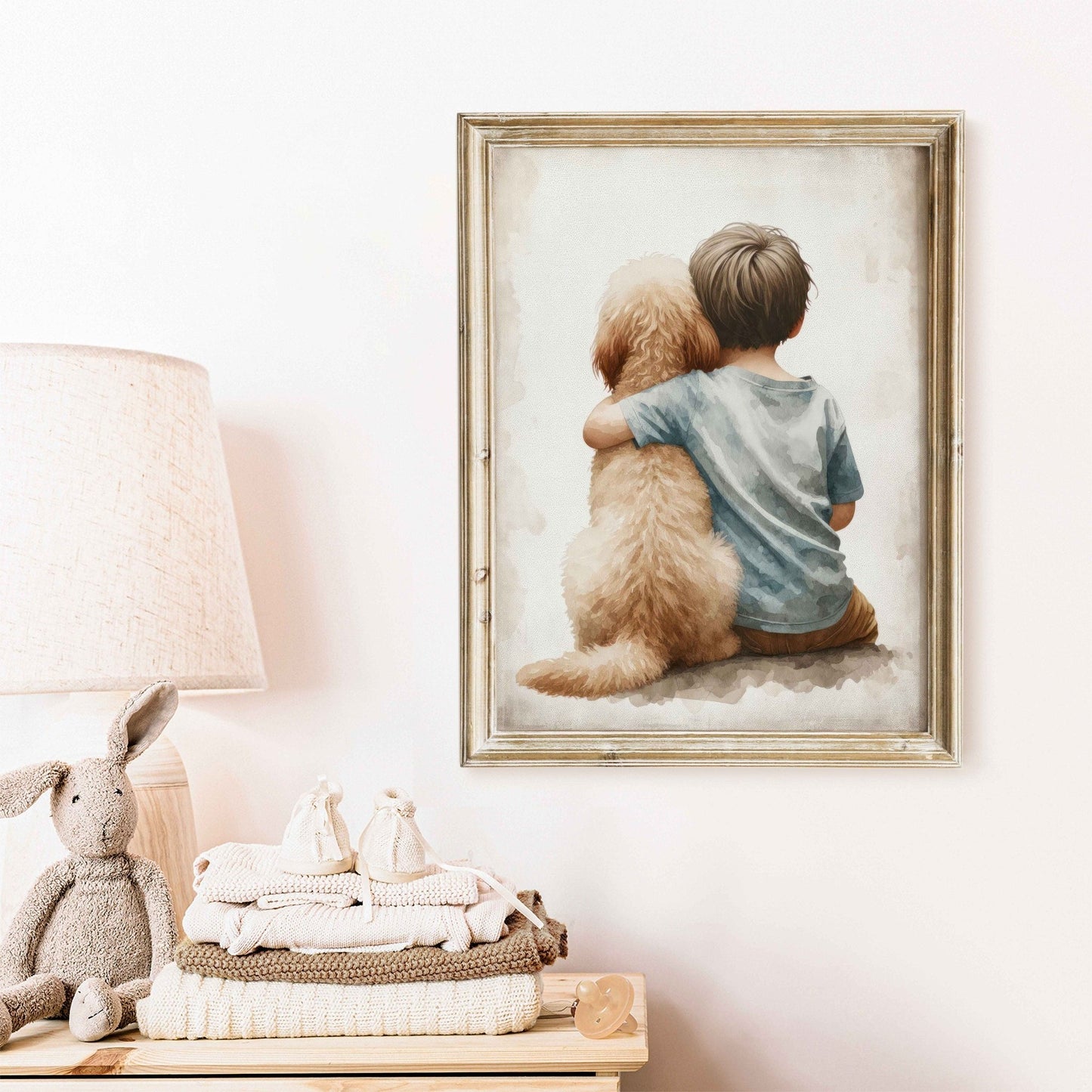 Goldendoodle Nursery Decor, Boy & Dog Art Print, Toddler Room Wall Art - WildfieldPrints