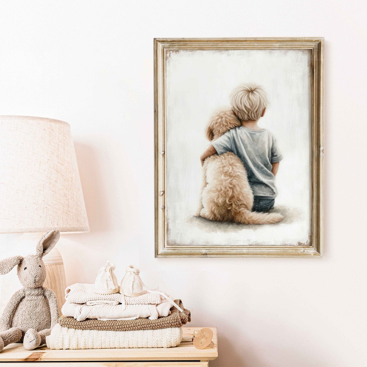 Goldendoodle Nursery Decor, Boy & Dog Art Print, Toddler Room Wall Art - WildfieldPrints