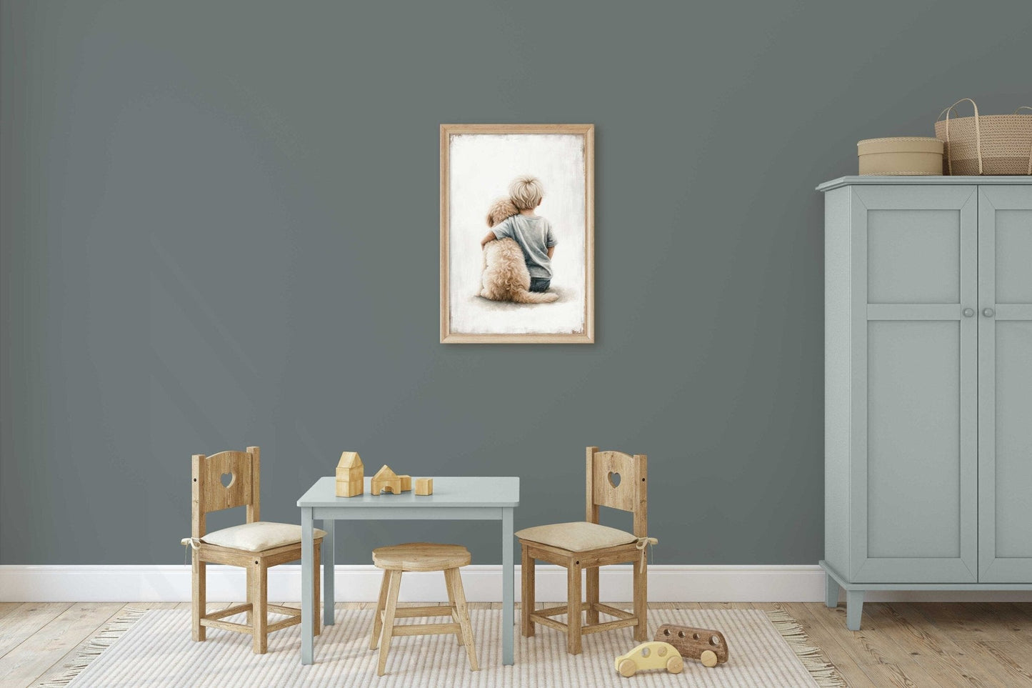 Goldendoodle Nursery Decor, Boy & Dog Art Print, Toddler Room Wall Art - WildfieldPrints