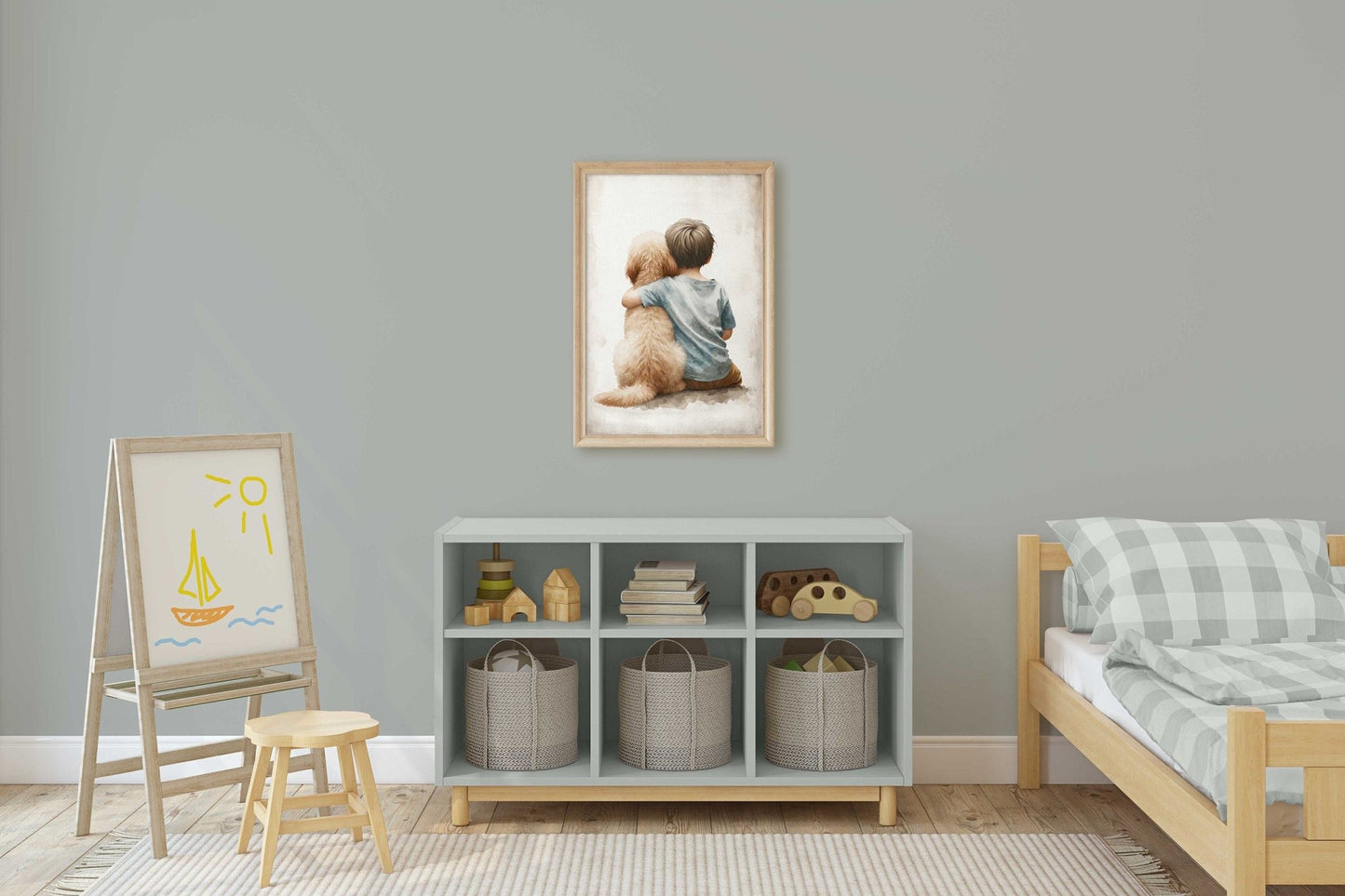 Goldendoodle Nursery Decor, Boy & Dog Art Print, Toddler Room Wall Art - WildfieldPrints