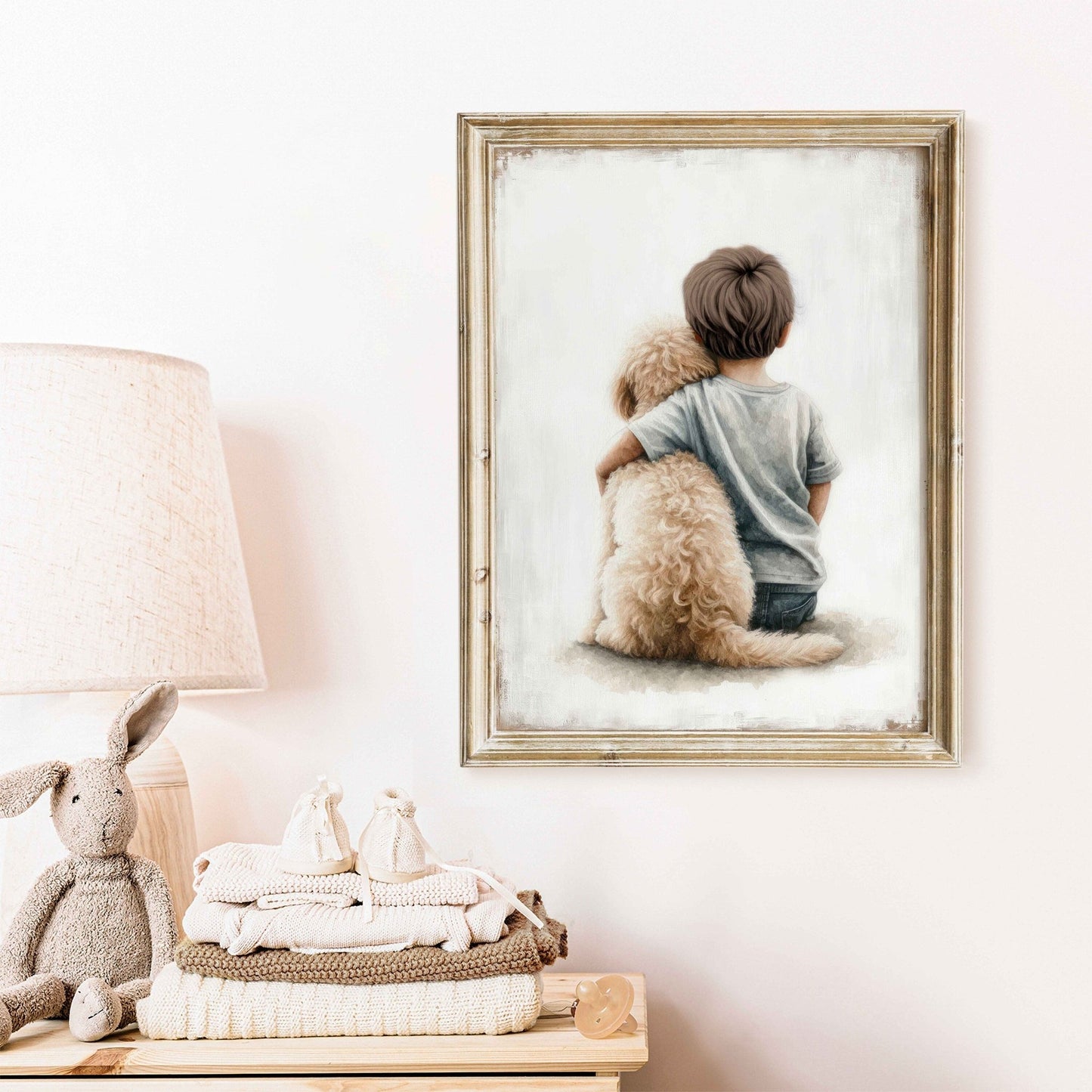 Goldendoodle Nursery Print, Boy & Dog Painting, Dog Wall Decor - WildfieldPrints