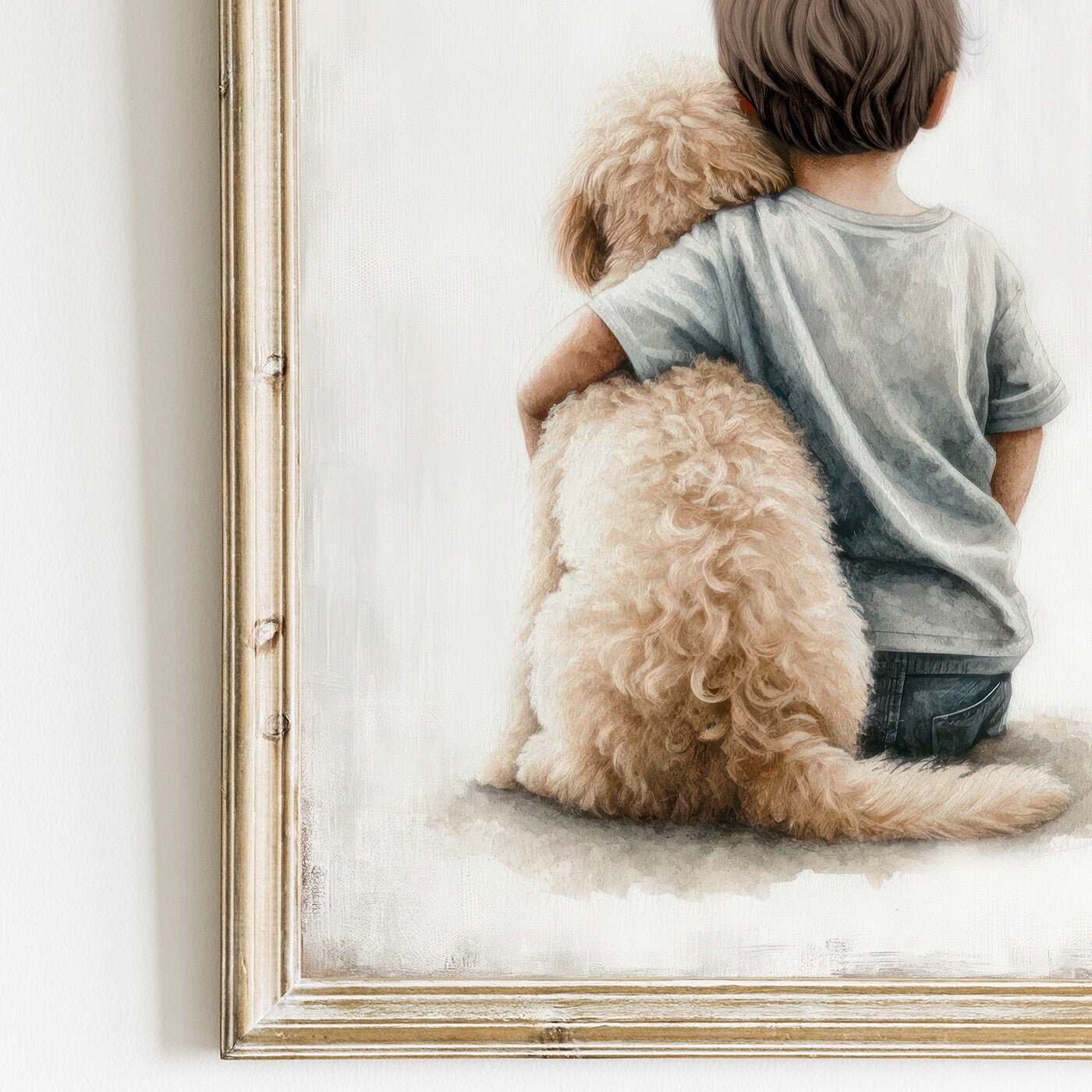 Goldendoodle Nursery Print, Boy & Dog Painting, Dog Wall Decor - WildfieldPrints