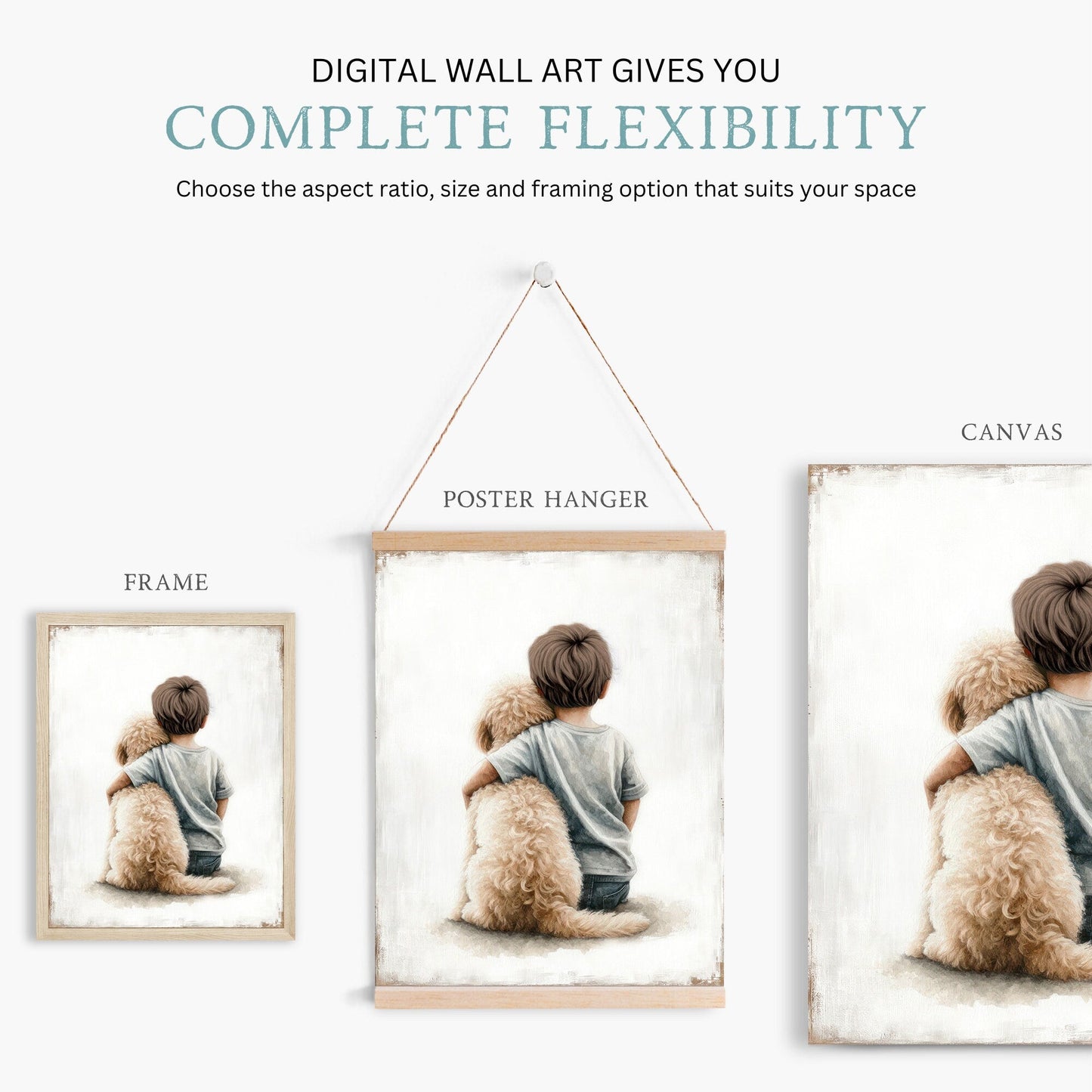 Goldendoodle Nursery Print, Boy & Dog Painting, Dog Wall Decor - WildfieldPrints