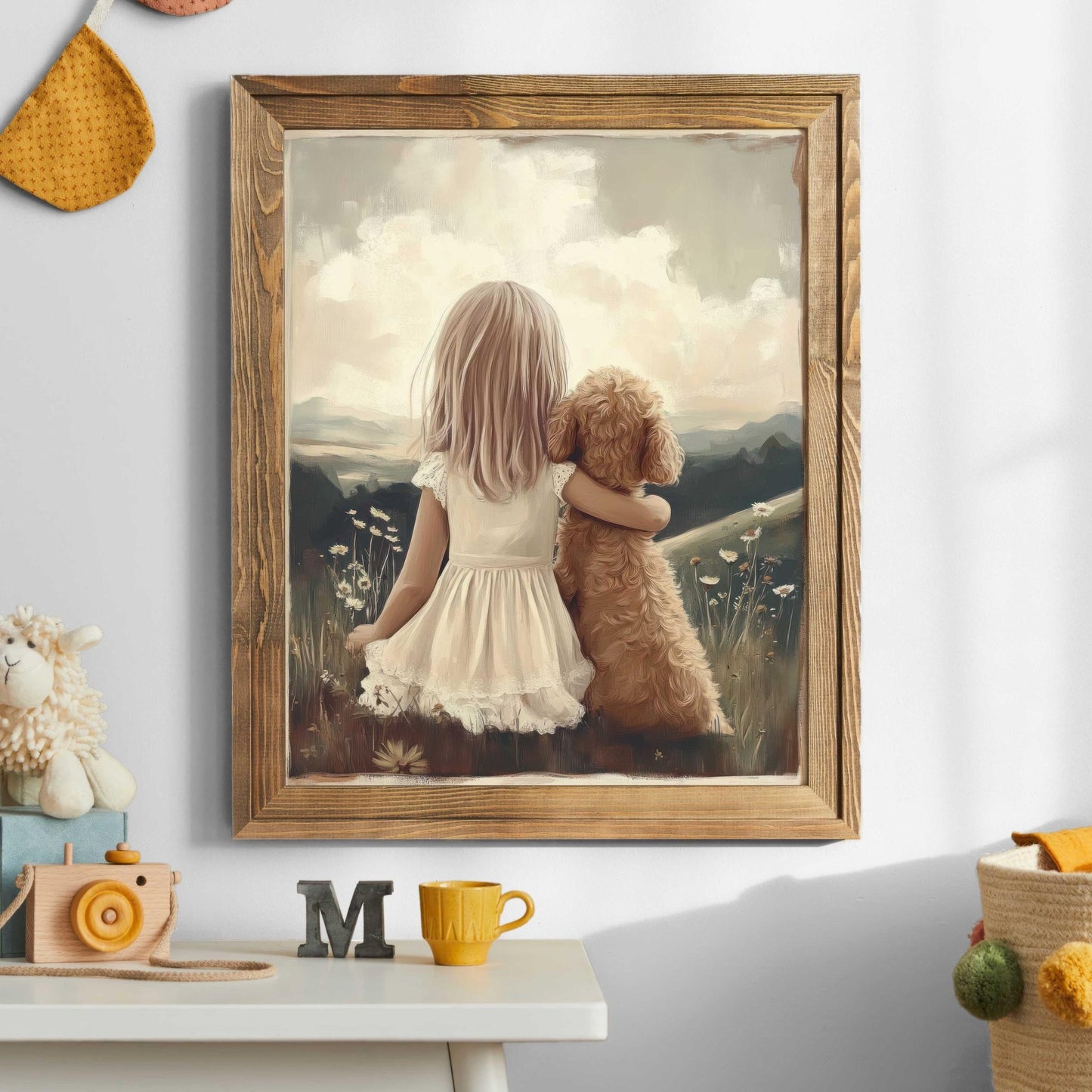 Goldendoodle Nursery Print, Girl & Dog Art Print, Cream Cockapoo Print, Dog Nursery Decor, Toddler Decor Girl, Printable Dog Wall Art - My Store
