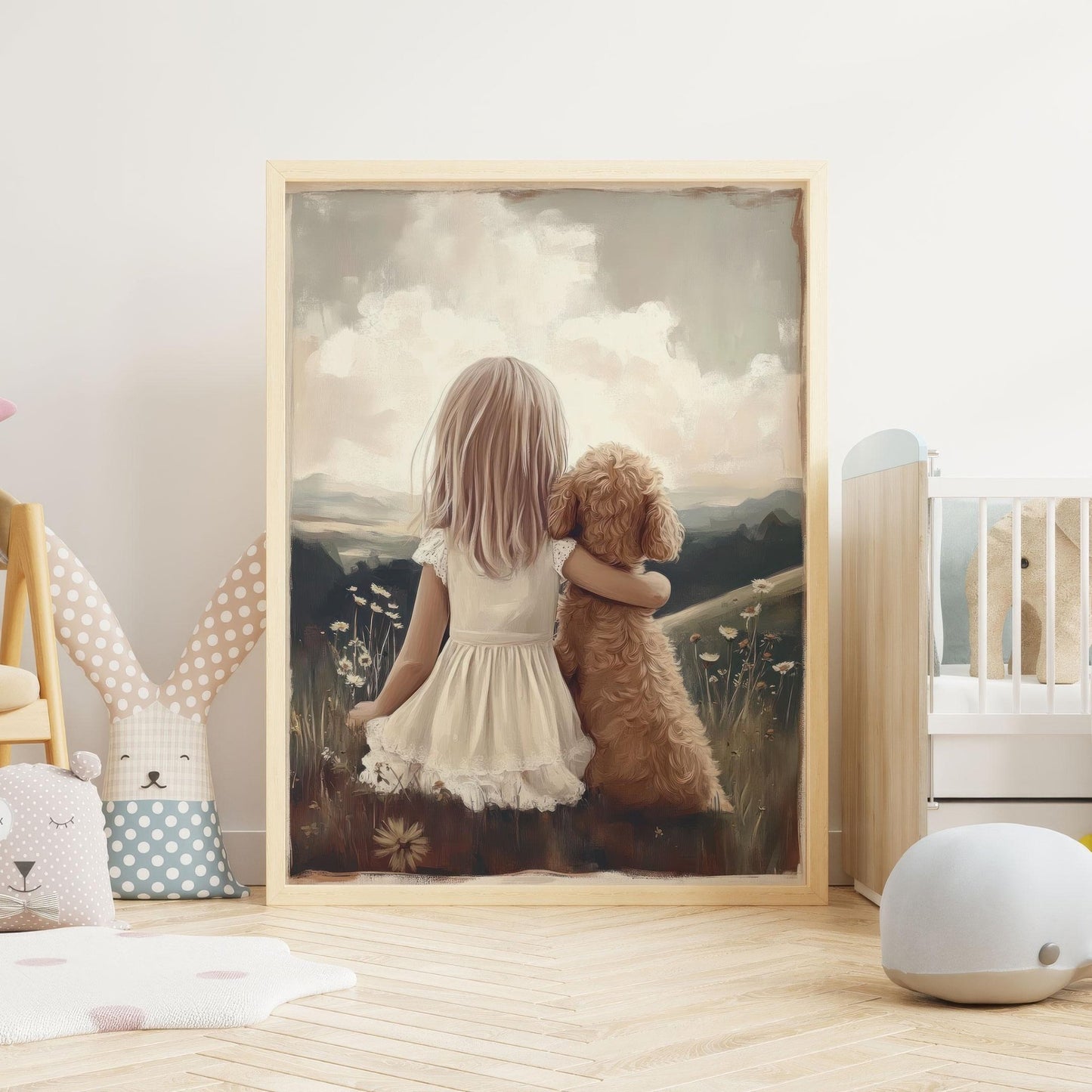 Goldendoodle Nursery Print, Girl & Dog Art Print, Cream Cockapoo Print, Dog Nursery Decor, Toddler Decor Girl, Printable Dog Wall Art - My Store