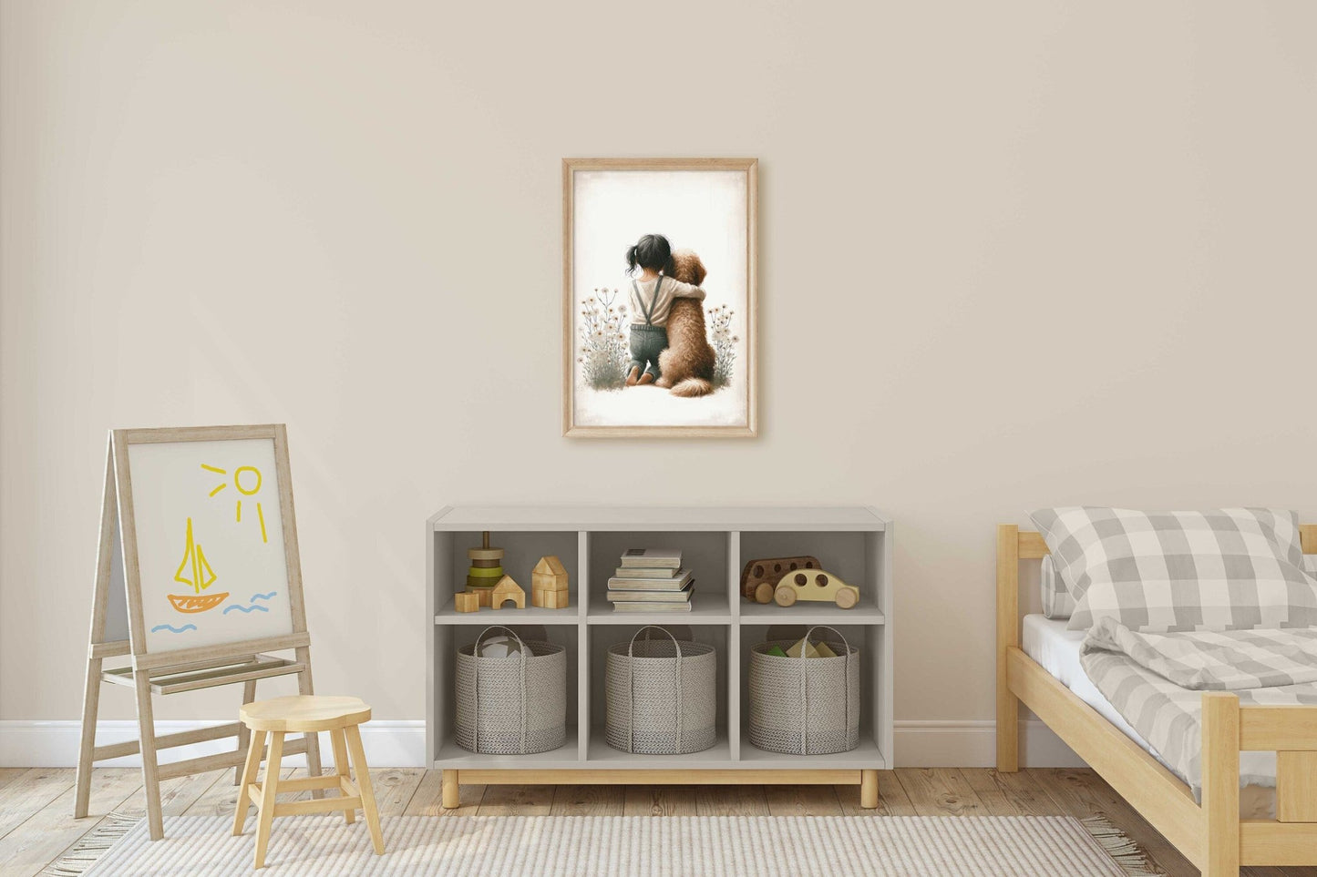 Goldendoodle Nursery Wall Art, Girl & Dog Painting, Kids Room Decor - WildfieldPrints