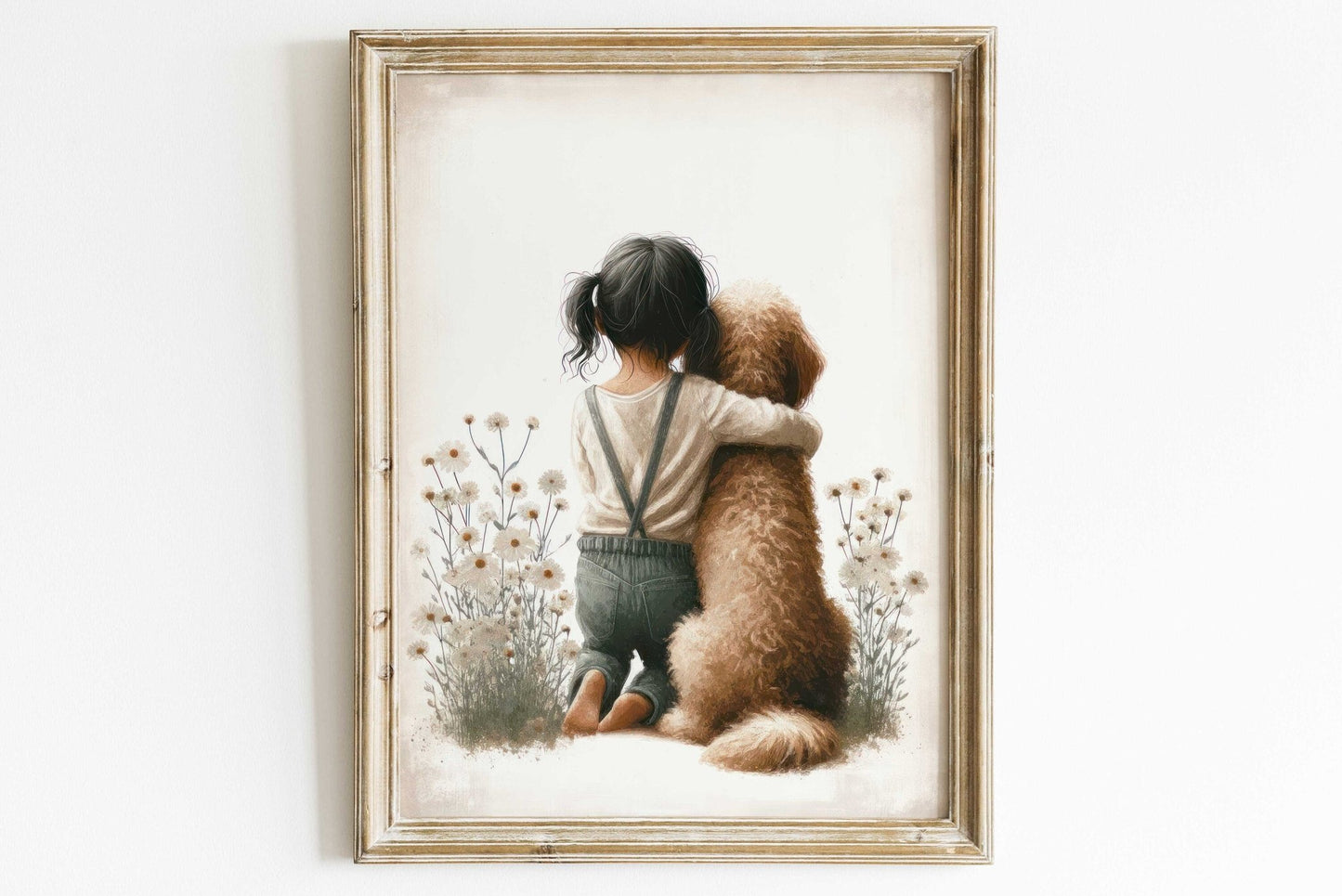 Goldendoodle Nursery Wall Art, Girl & Dog Painting, Kids Room Decor - WildfieldPrints