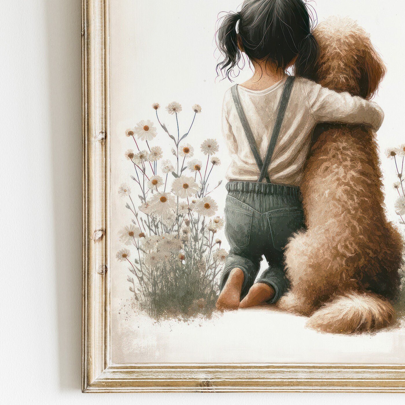 Goldendoodle Nursery Wall Art, Girl & Dog Painting, Kids Room Decor - WildfieldPrints