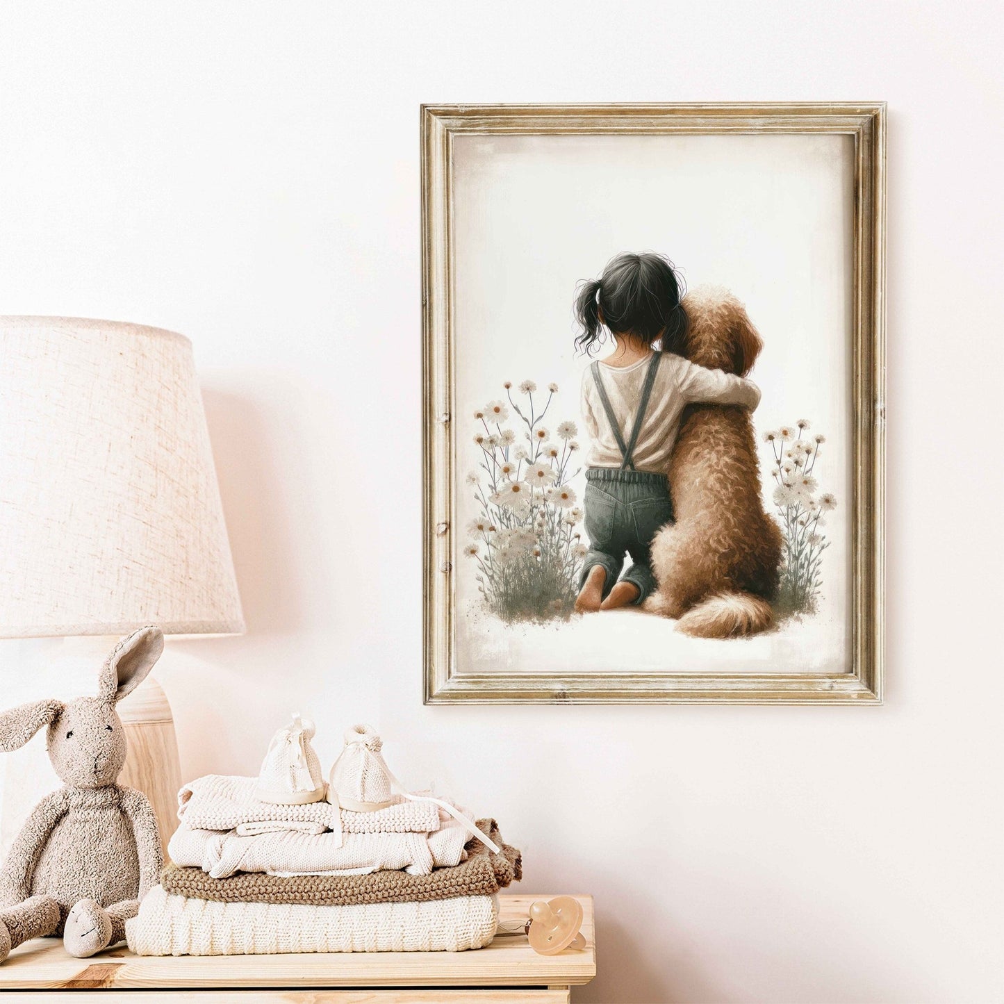 Goldendoodle Nursery Wall Art, Girl & Dog Painting, Kids Room Decor - WildfieldPrints