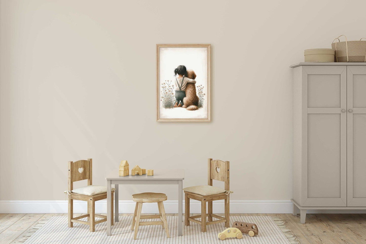 Goldendoodle Nursery Wall Art, Girl & Dog Painting, Kids Room Decor - WildfieldPrints