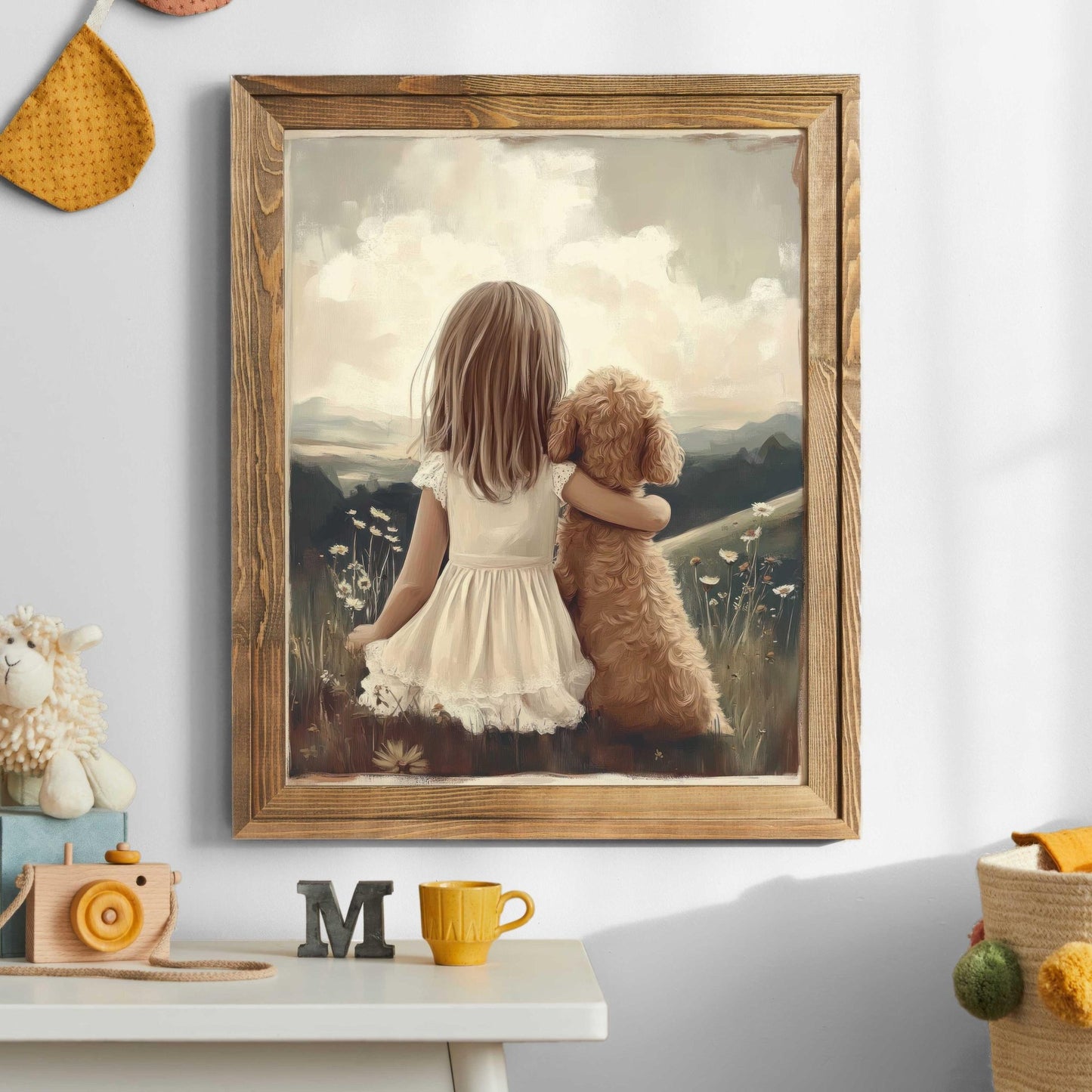 Goldendoodle Nursery Wall Art, Girl & Goldendoodle Print, Cream Cockapoo Print, Dog Nursery Decor, Cavapoo Nursery, Printable Dog Wall Art - My Store