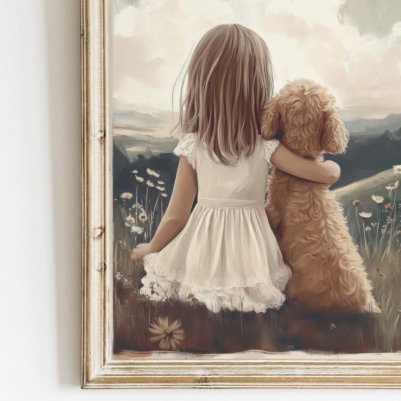 Goldendoodle Nursery Wall Art, Girl & Goldendoodle Print, Cream Cockapoo Print, Dog Nursery Decor, Cavapoo Nursery, Printable Dog Wall Art - My Store