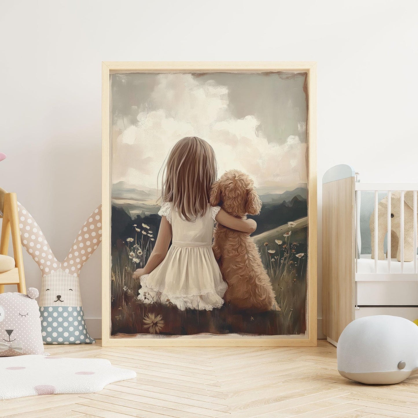 Goldendoodle Nursery Wall Art, Girl & Goldendoodle Print, Cream Cockapoo Print, Dog Nursery Decor, Cavapoo Nursery, Printable Dog Wall Art - My Store