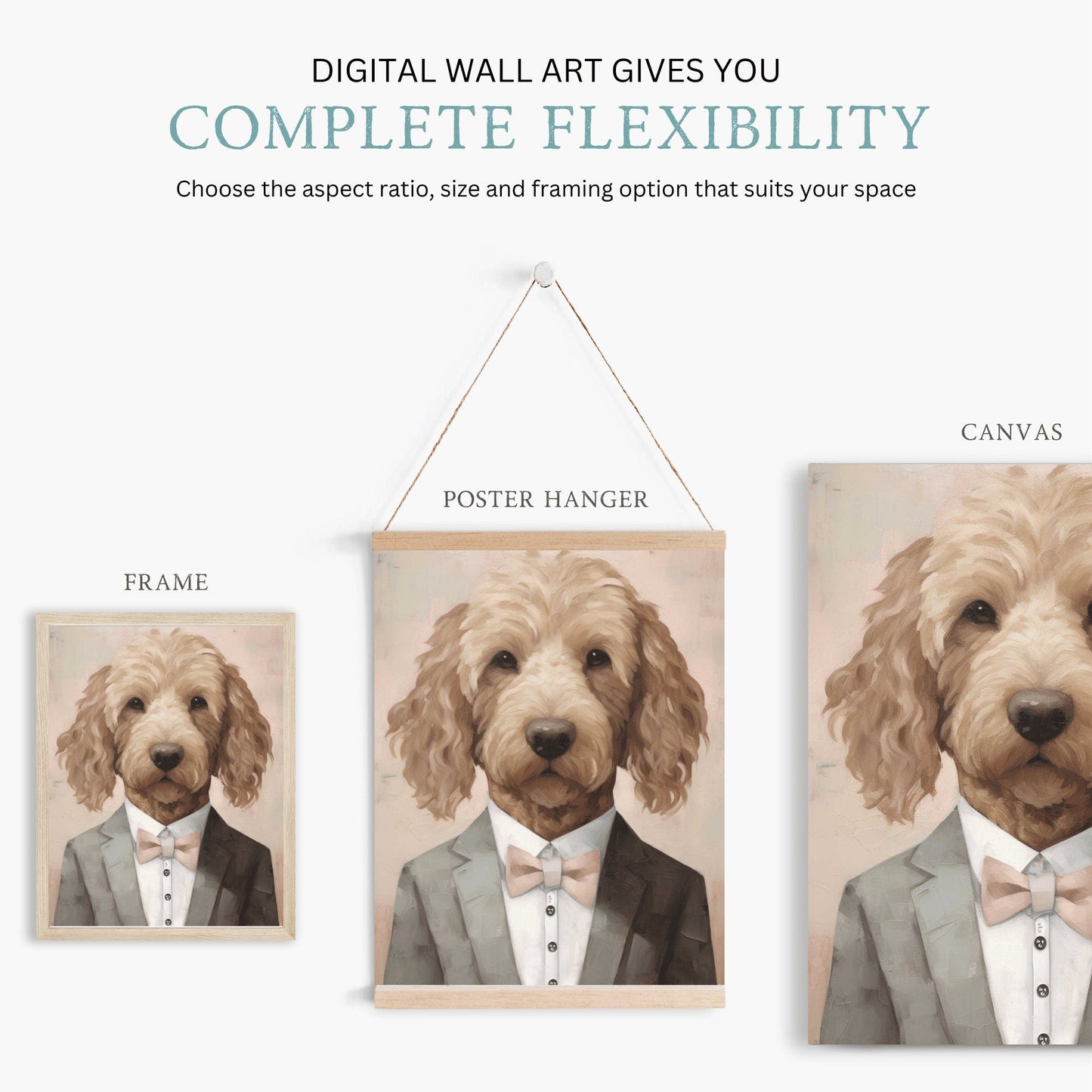 Goldendoodle Wall Art, Vintage Dog Portrait, Funny Canine Decor - WildfieldPrints