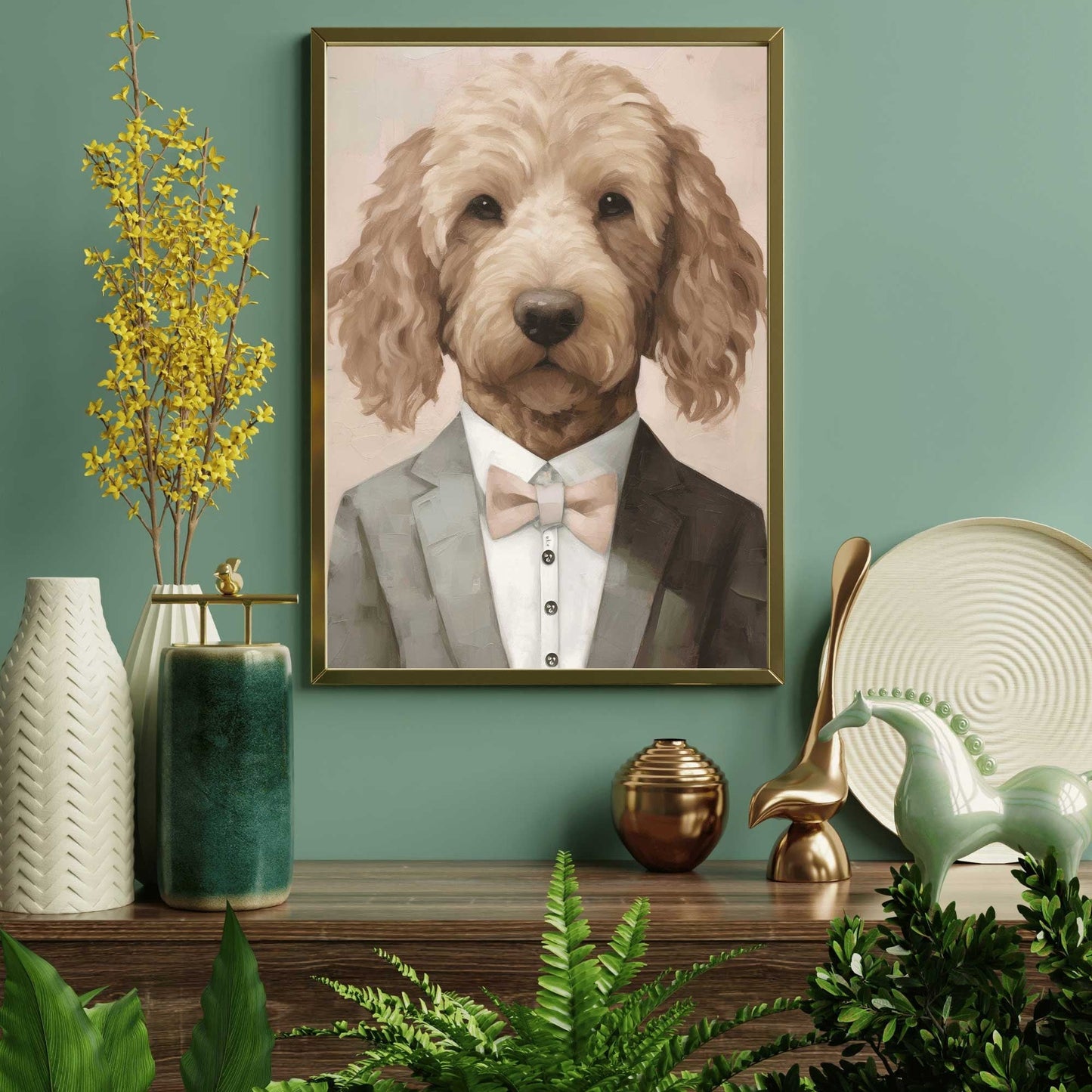 Goldendoodle Wall Art, Vintage Dog Portrait, Funny Canine Decor - WildfieldPrints