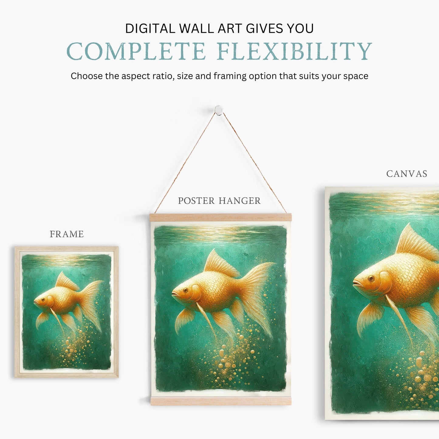 Goldfish Art, Emerald Green Wall Decor, Vintage Home Accent - WildfieldPrints