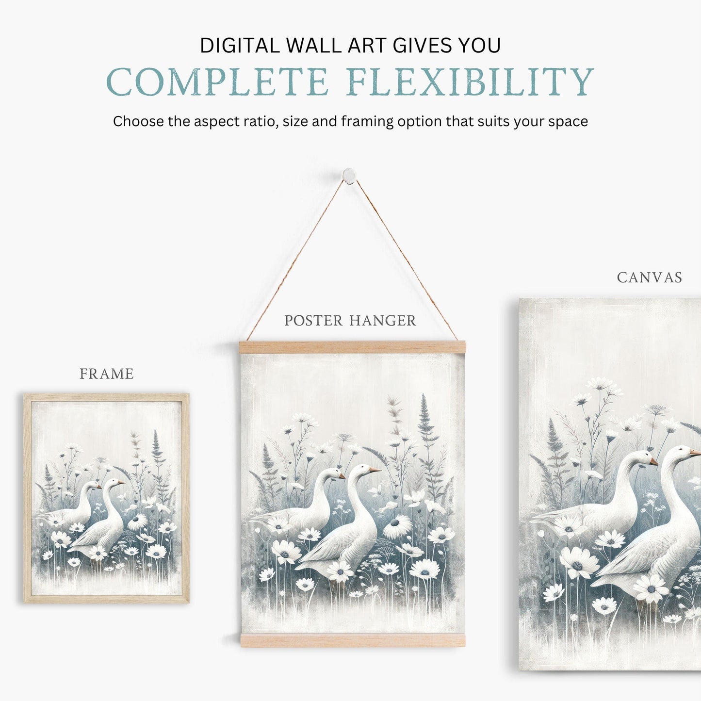 Goose Art Print, Vintage Farmhouse Wall Decor, Country Home Accent - WildfieldPrints