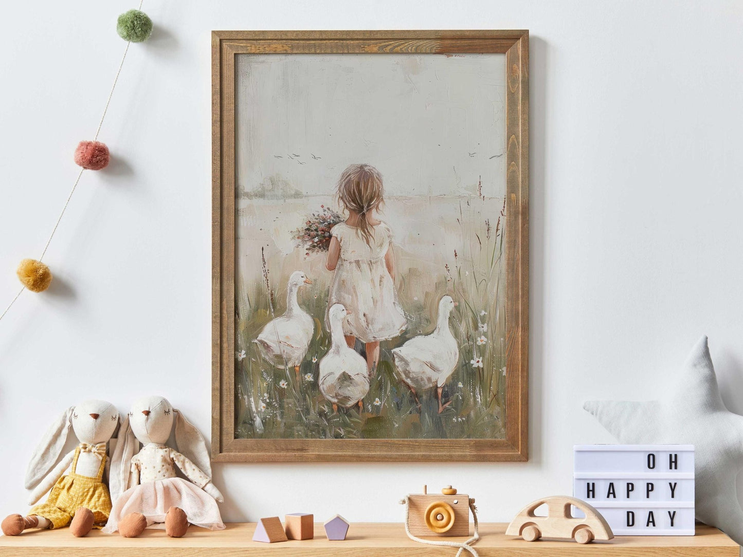 Goose Nursery Decor, Farmhouse Girl Room Art, Countryside Farm Theme - WildfieldPrints