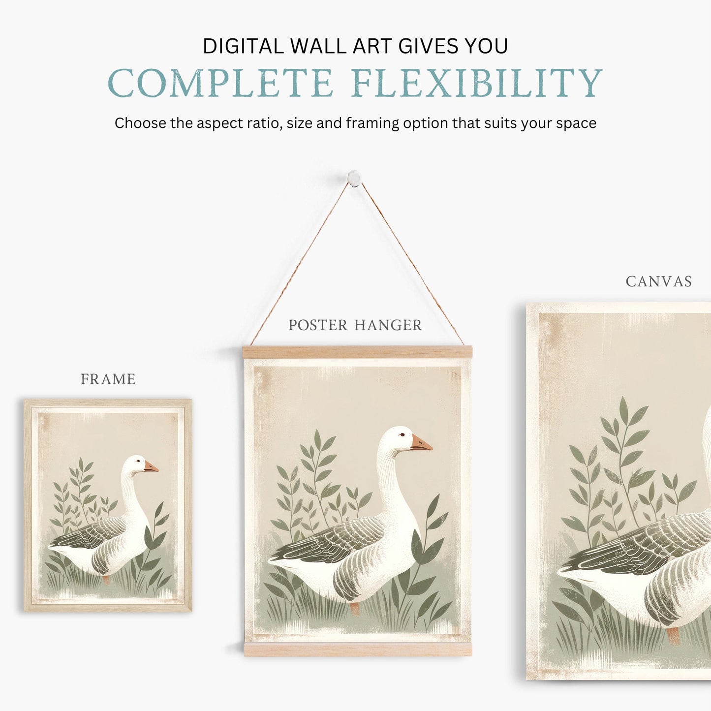 Goose Print, Farmhouse Wall Art, Vintage Farm Animal Decor - WildfieldPrints