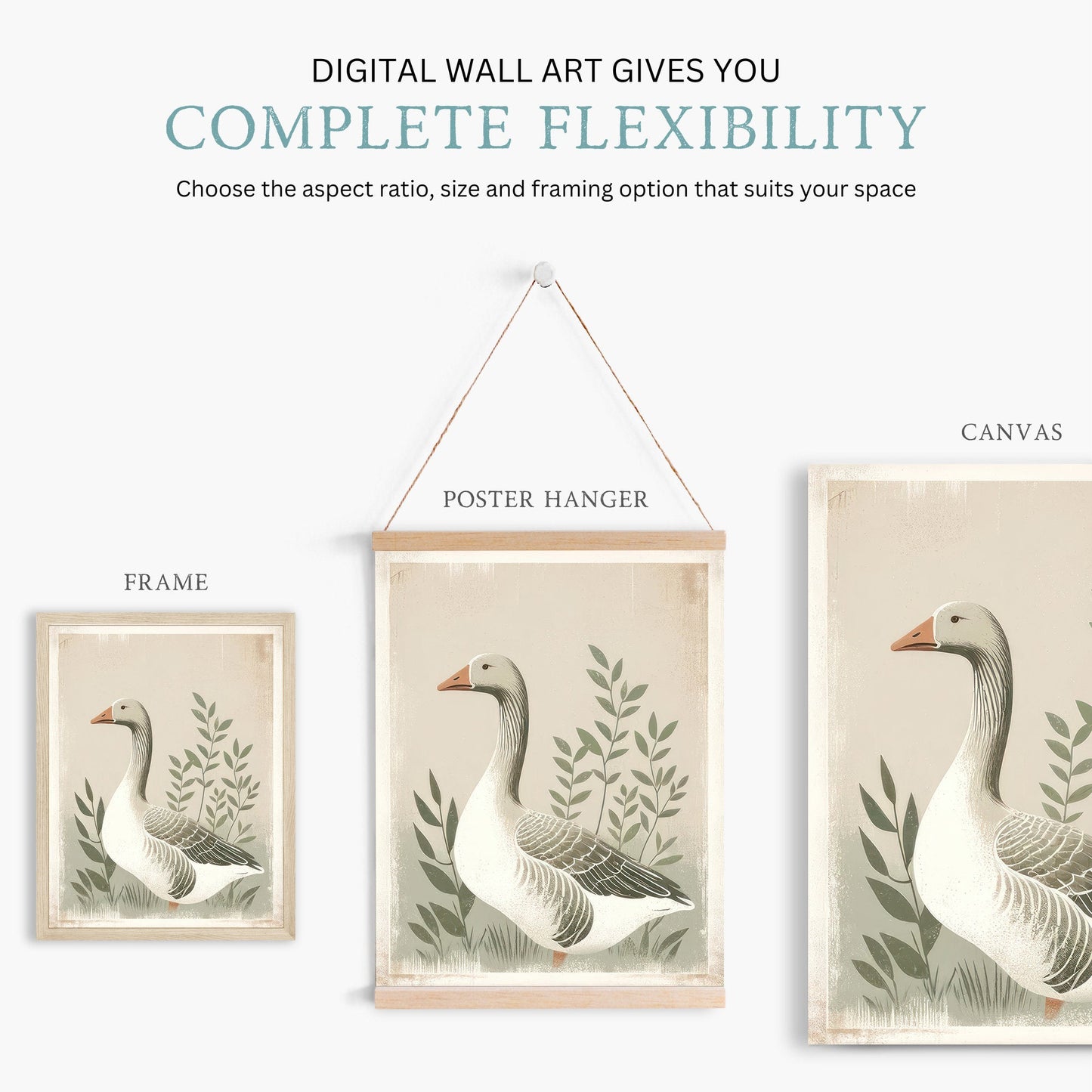 Goose Print, Farmhouse Wall Art, Vintage Farm Animal Decor - WildfieldPrints