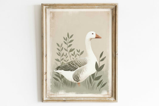 Goose Print, Farmhouse Wall Art, Vintage Farm Animal Decor - WildfieldPrints