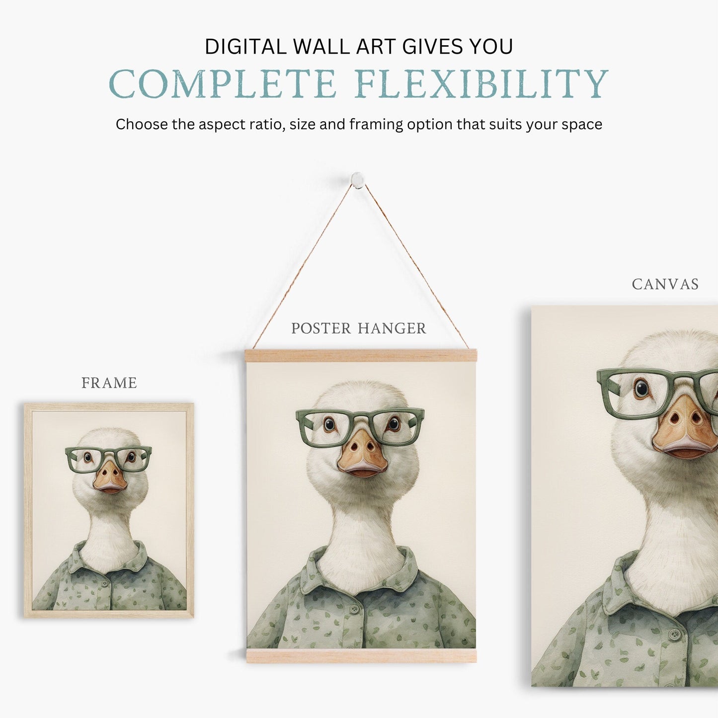 Goose Wall Art, Funny Animals in Glasses, Farmhouse Nursery Decor - WildfieldPrints
