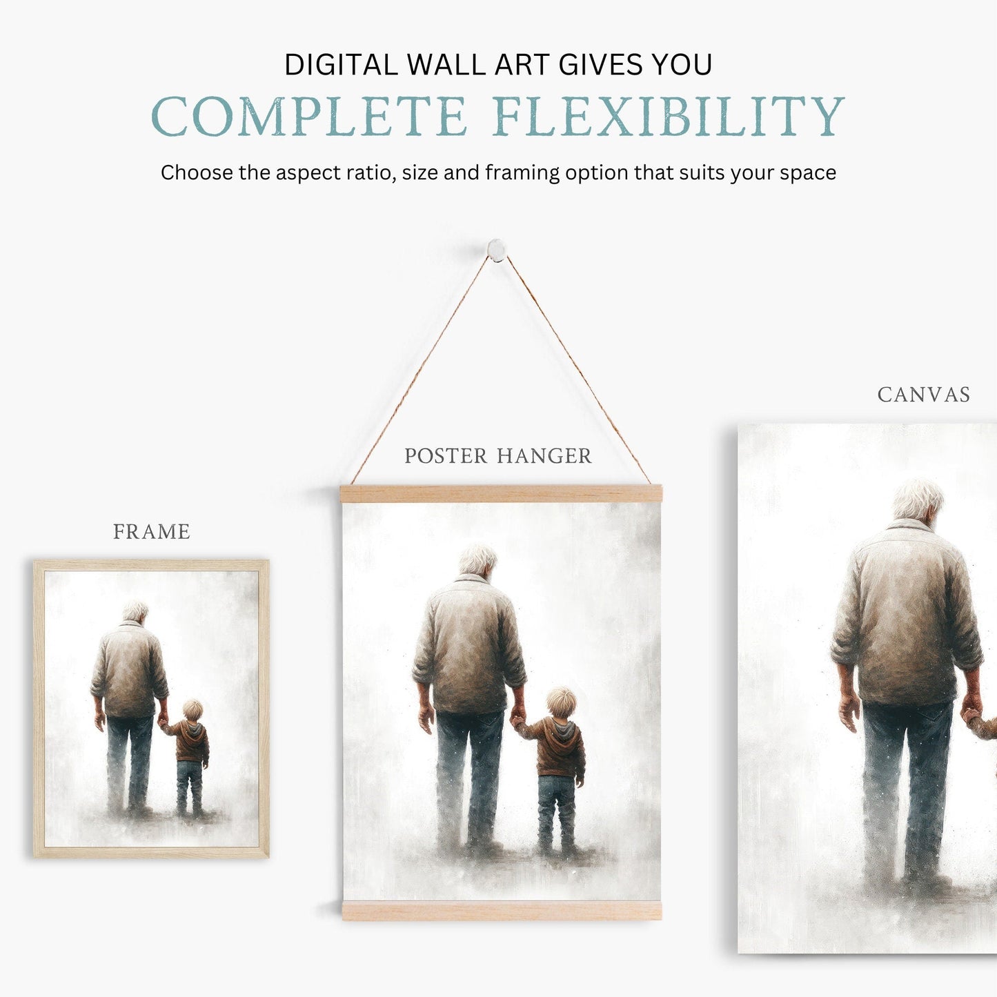 Grandfather & Grandson Art, Heartwarming Gift, Rustic Wall Decor - WildfieldPrints