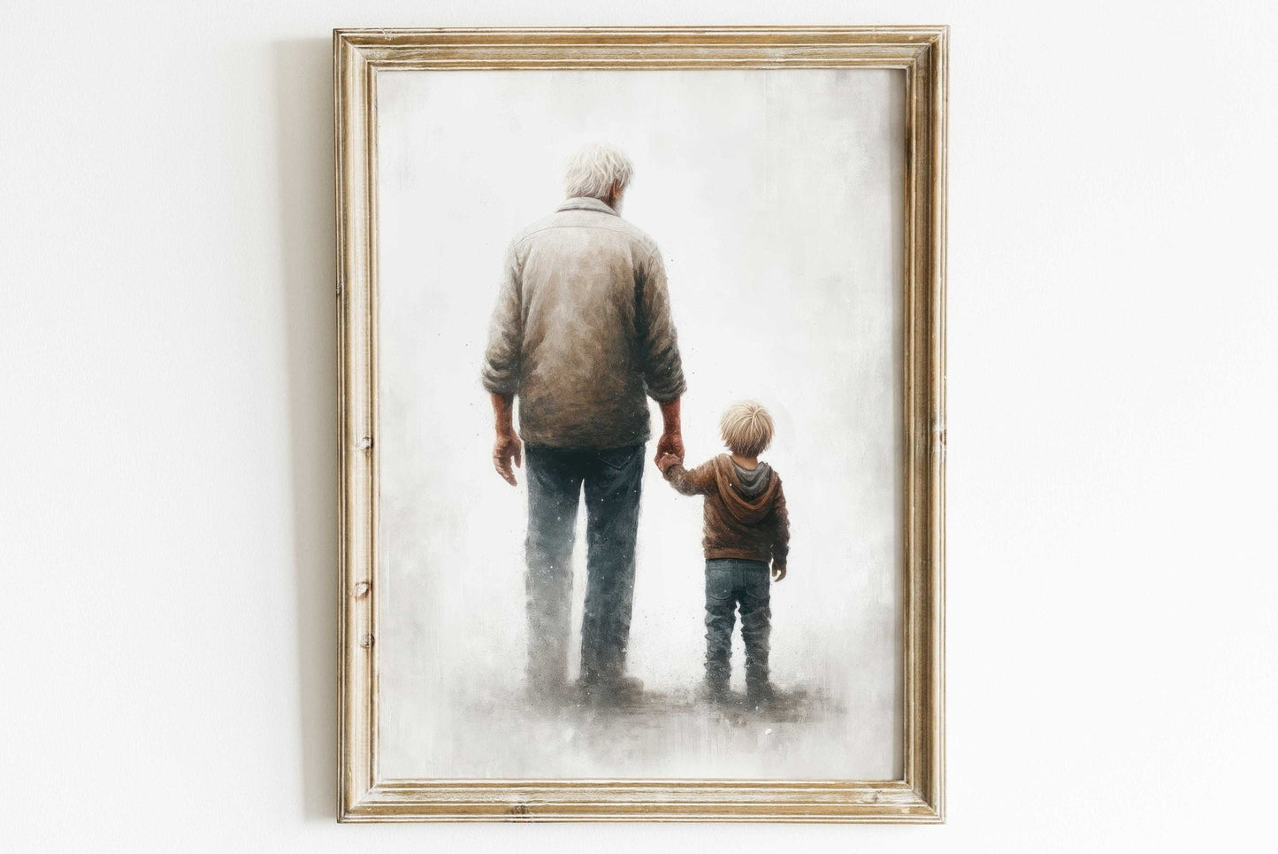 Grandfather & Grandson Art, Heartwarming Gift, Rustic Wall Decor - WildfieldPrints