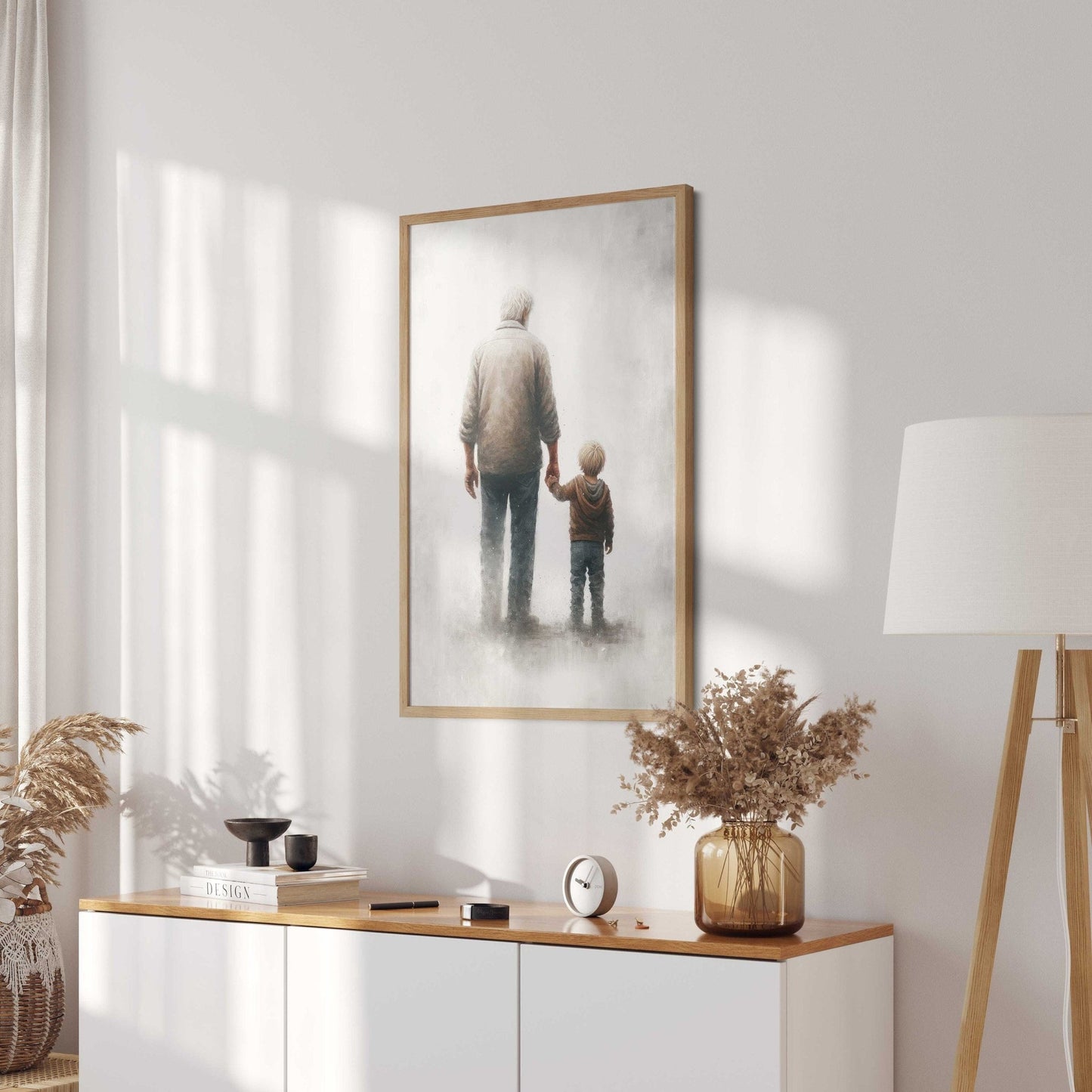 Grandfather & Grandson Art, Heartwarming Gift, Rustic Wall Decor - WildfieldPrints