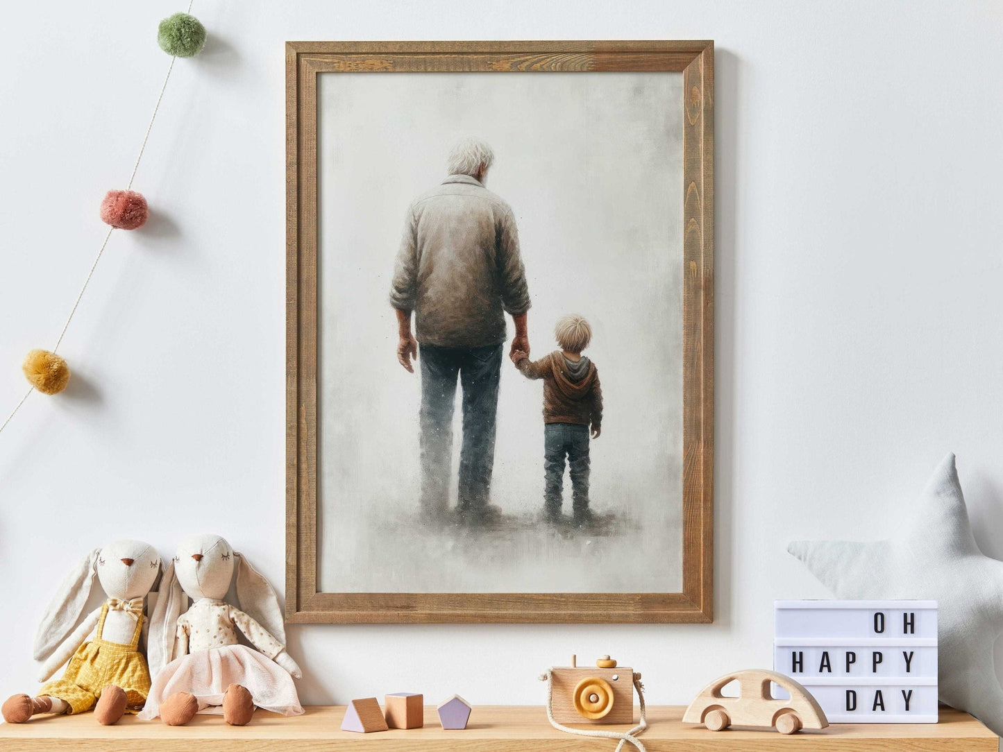 Grandfather & Grandson Art, Heartwarming Gift, Rustic Wall Decor - WildfieldPrints