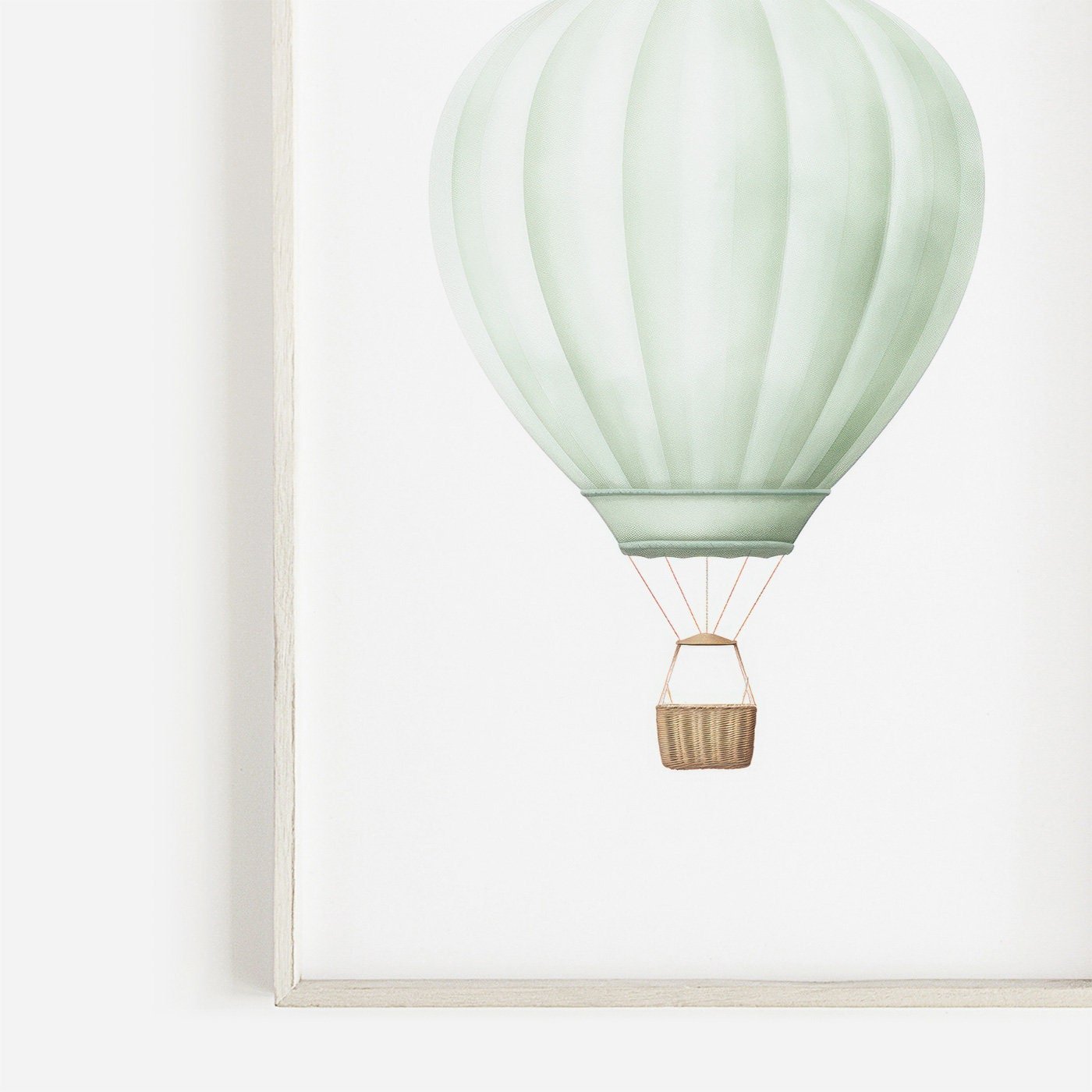 Green Hot Air Balloon Nursery Decor, Pastel Transportation Print, Vintage Wall Art - WildfieldPrints