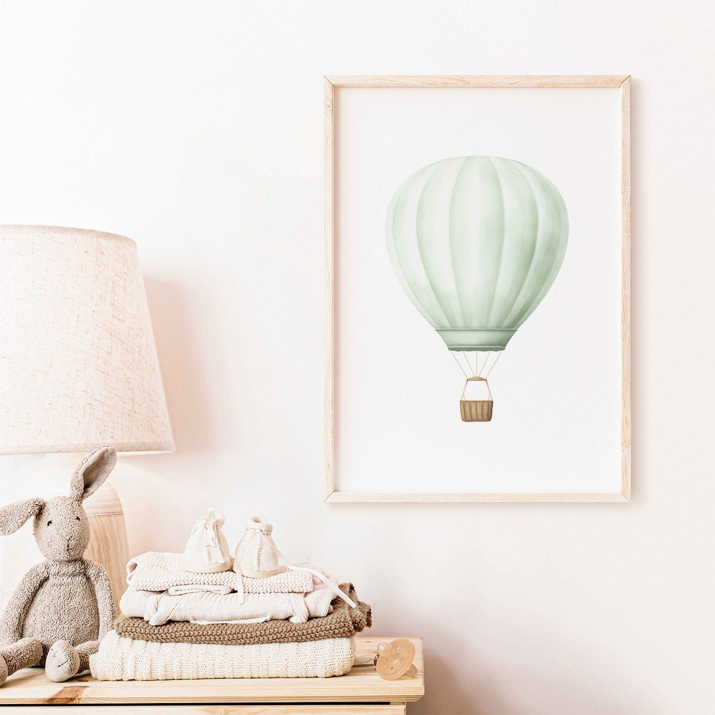 Green Hot Air Balloon Nursery Decor, Pastel Transportation Print, Vintage Wall Art - WildfieldPrints