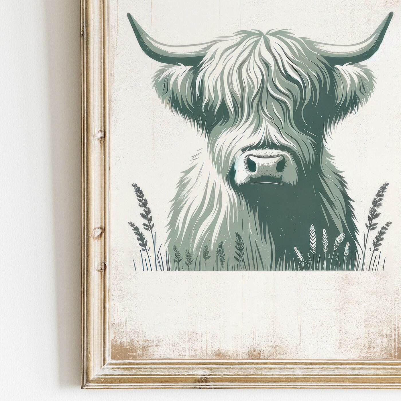 Highland Cow Nursery Decor, Sage Green Animal Print, Rustic Wall Art - WildfieldPrints