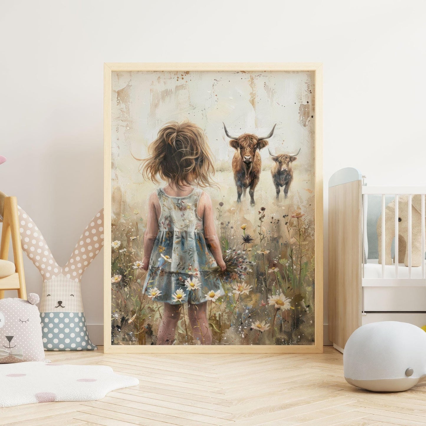 Highland Cow Nursery Print, Vintage Farmhouse Decor, Girls Room Art - WildfieldPrints