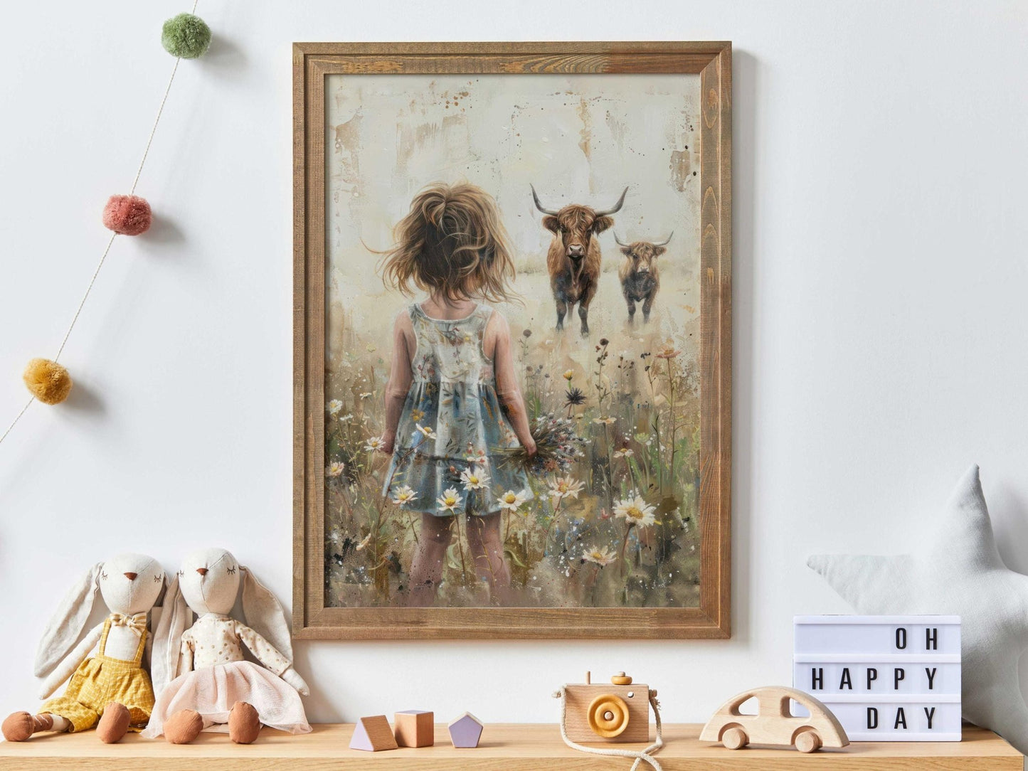 Highland Cow Nursery Print, Vintage Farmhouse Decor, Girls Room Art - WildfieldPrints