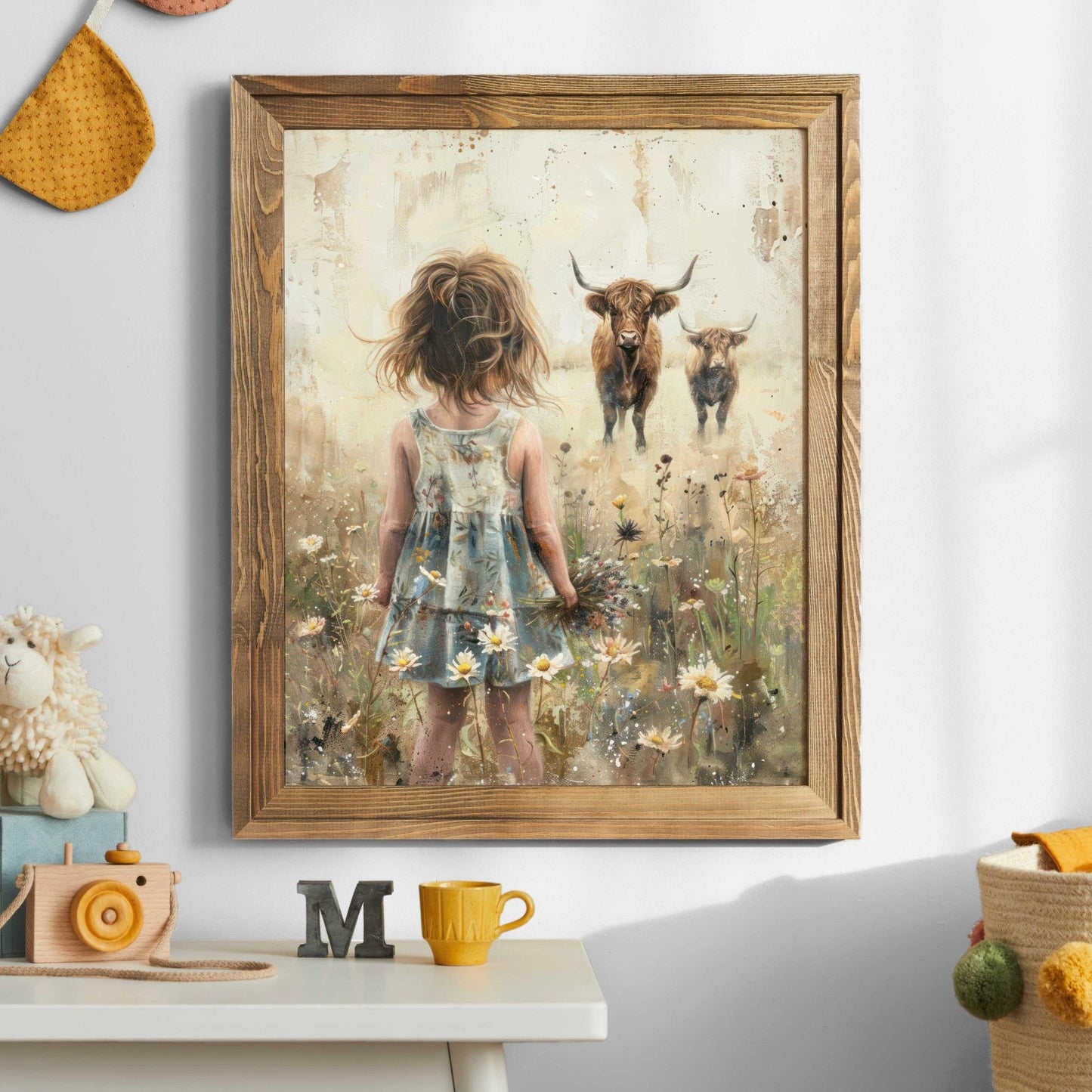 Highland Cow Nursery Print, Vintage Farmhouse Decor, Girls Room Art - WildfieldPrints