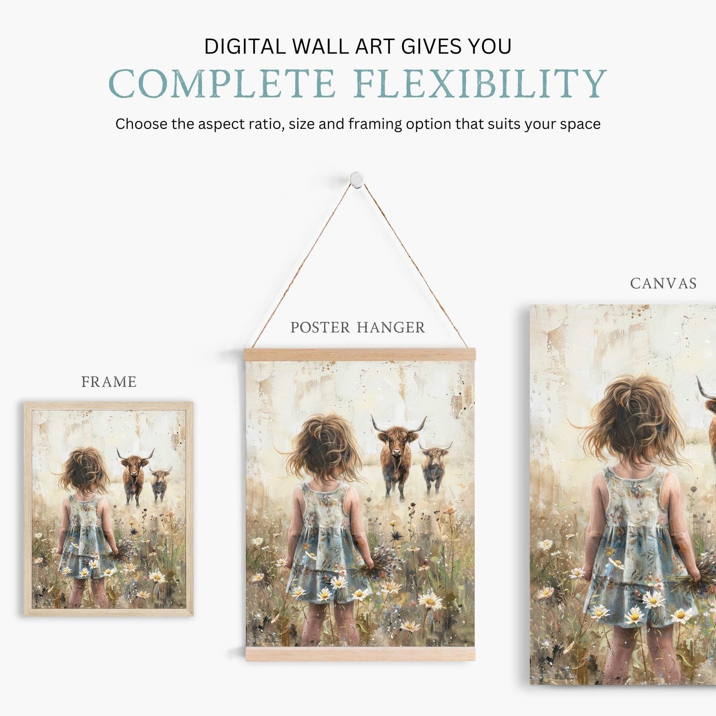 Highland Cow Nursery Print, Vintage Farmhouse Decor, Girls Room Art - WildfieldPrints