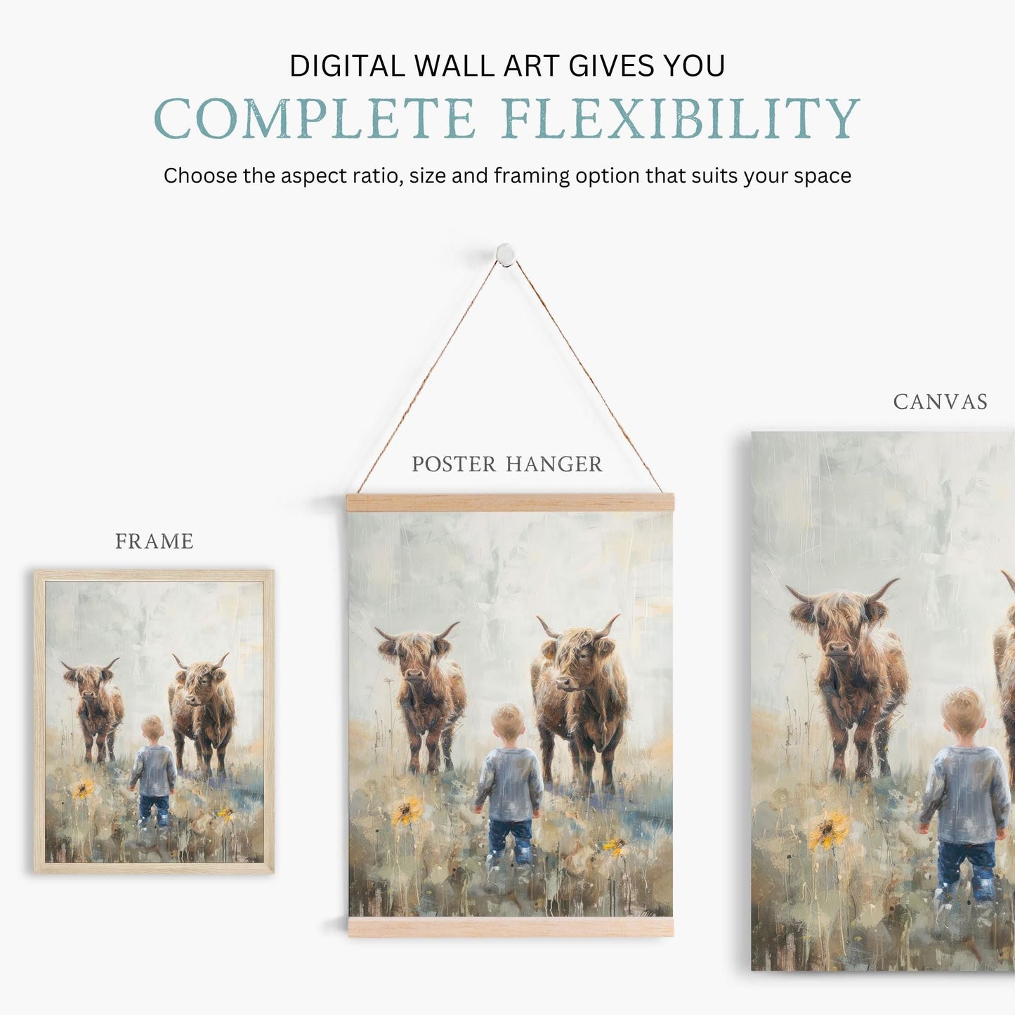 Highland Cow Nursery Wall Art, Farmhouse Decor for Boys' Rooms - WildfieldPrints