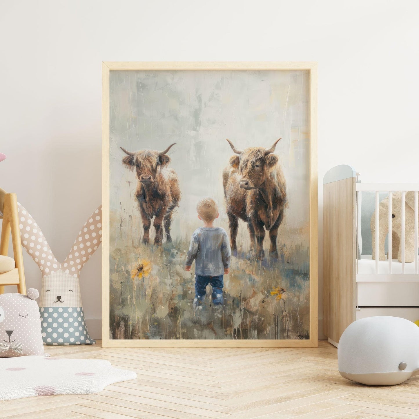 Highland Cow Nursery Wall Art, Farmhouse Decor for Boys' Rooms - WildfieldPrints