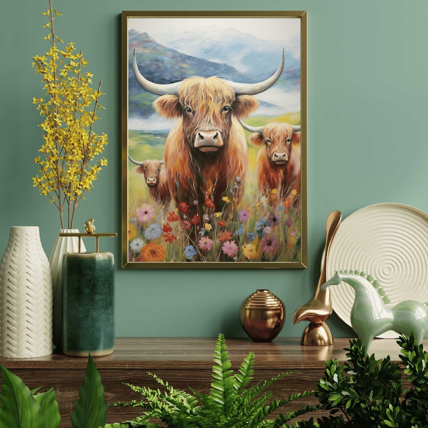 Highland Cow Wall Art, Rustic Farmhouse Decor, Country Style Print - WildfieldPrints