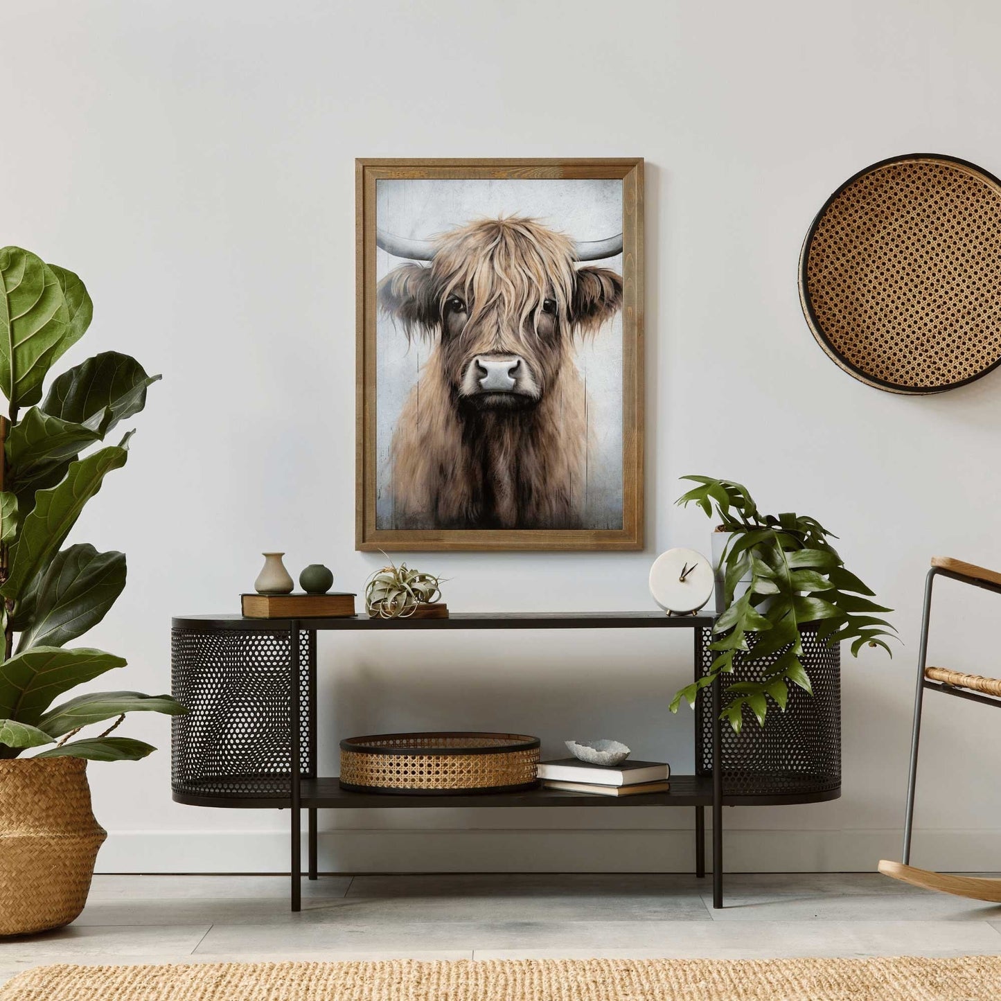Highland Cow Wall Art, Rustic Farmhouse Decor, Vintage Country Painting - WildfieldPrints